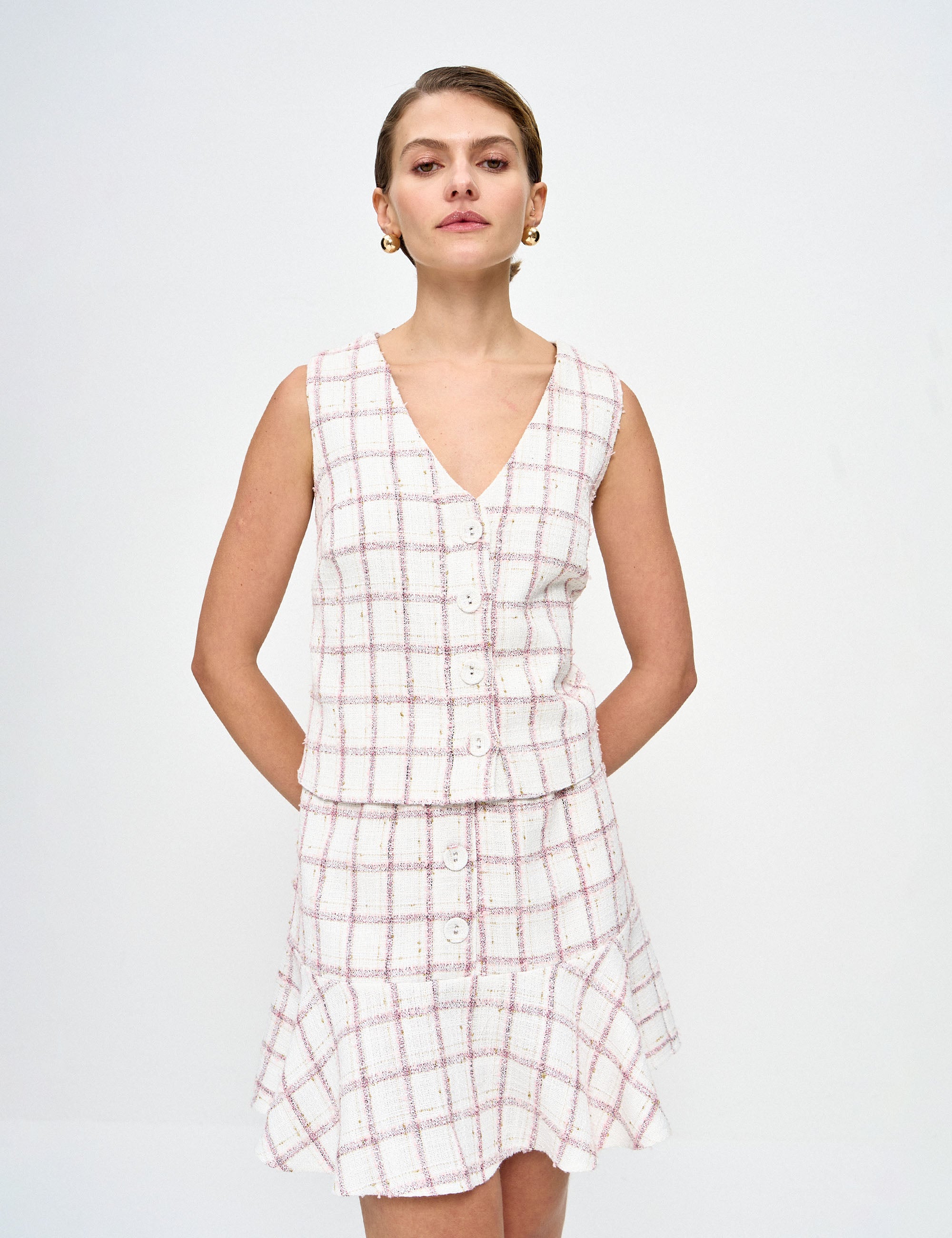 Colete Natalie Xadrez Rosa