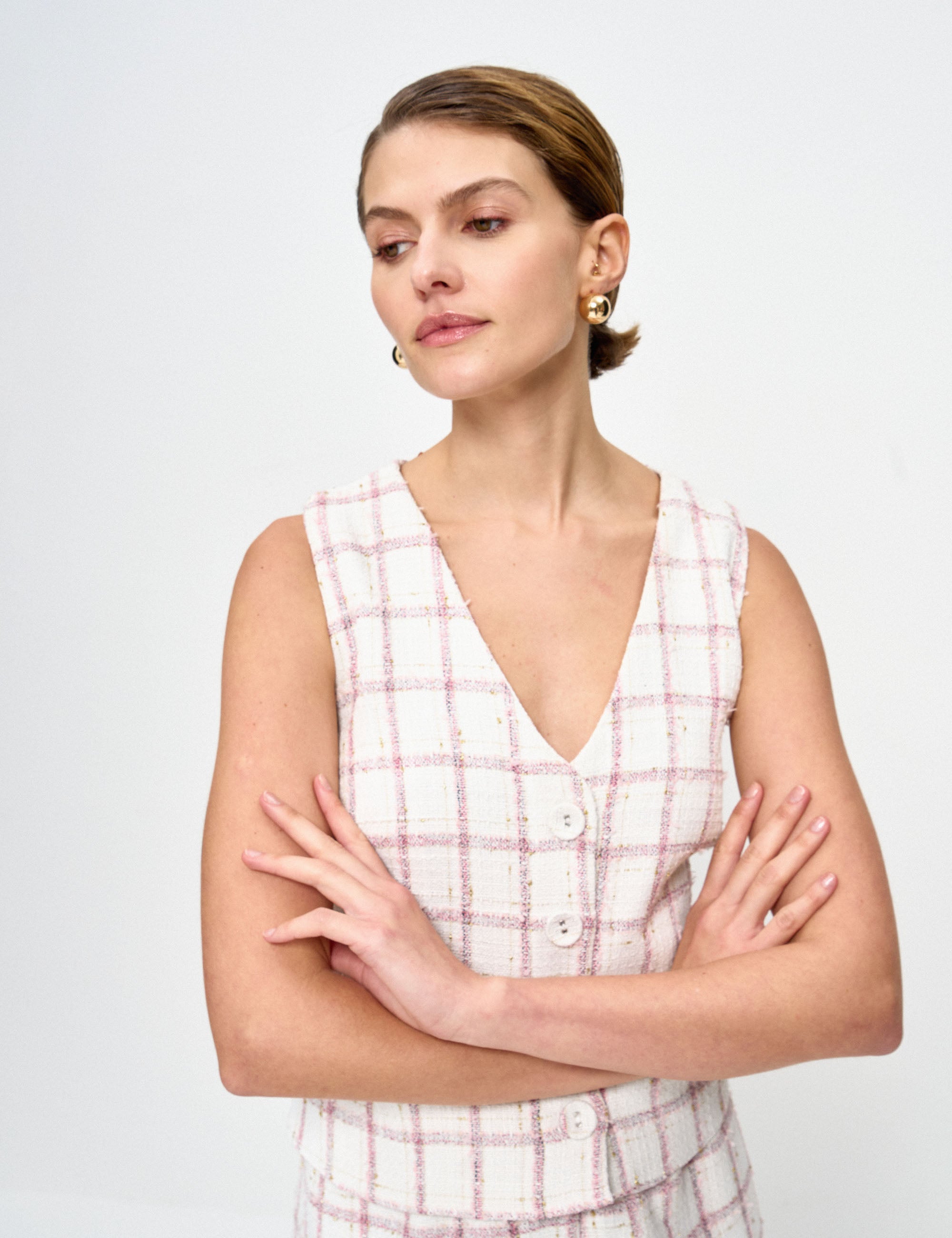 Colete Natalie Xadrez Rosa