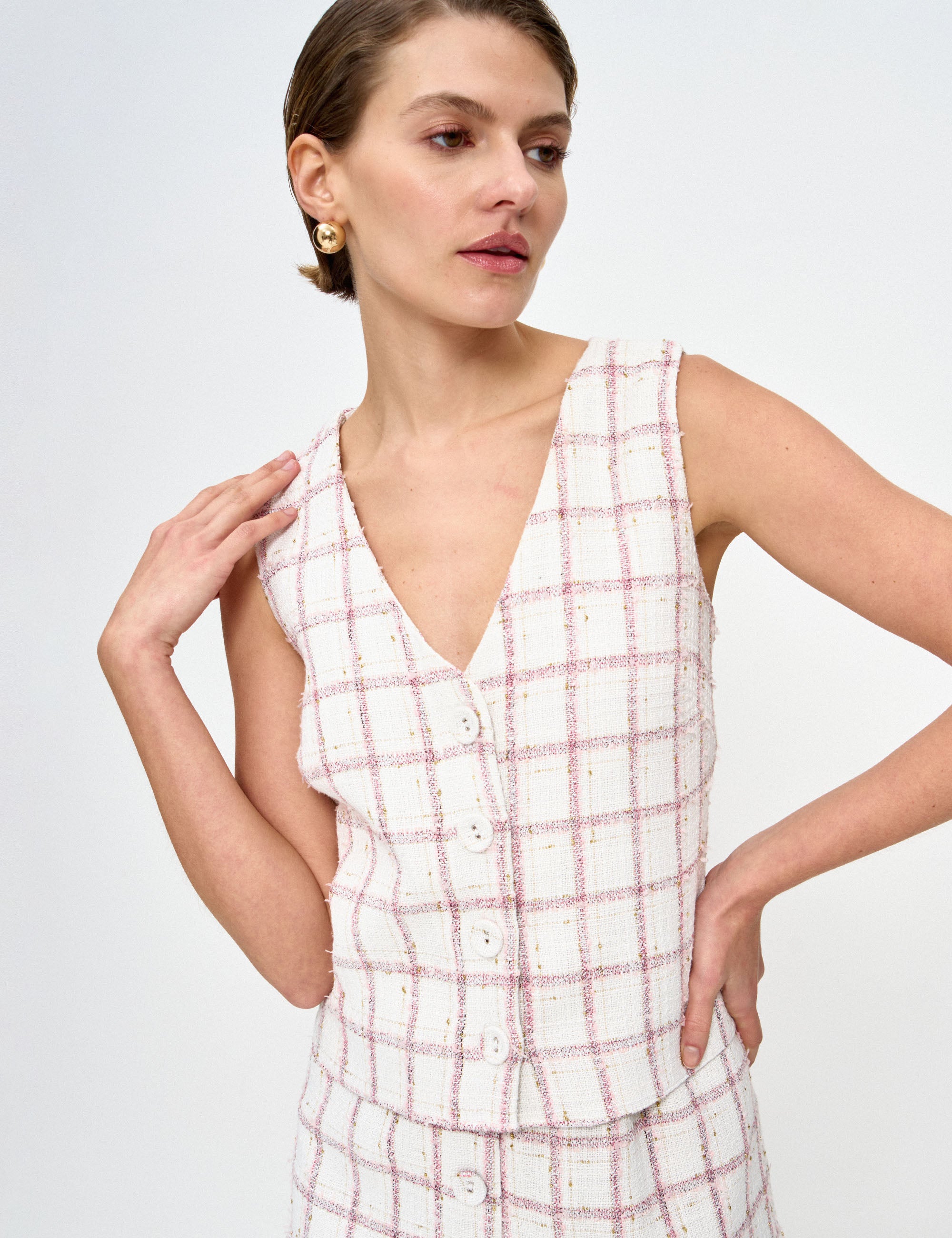 Colete Natalie Xadrez Rosa