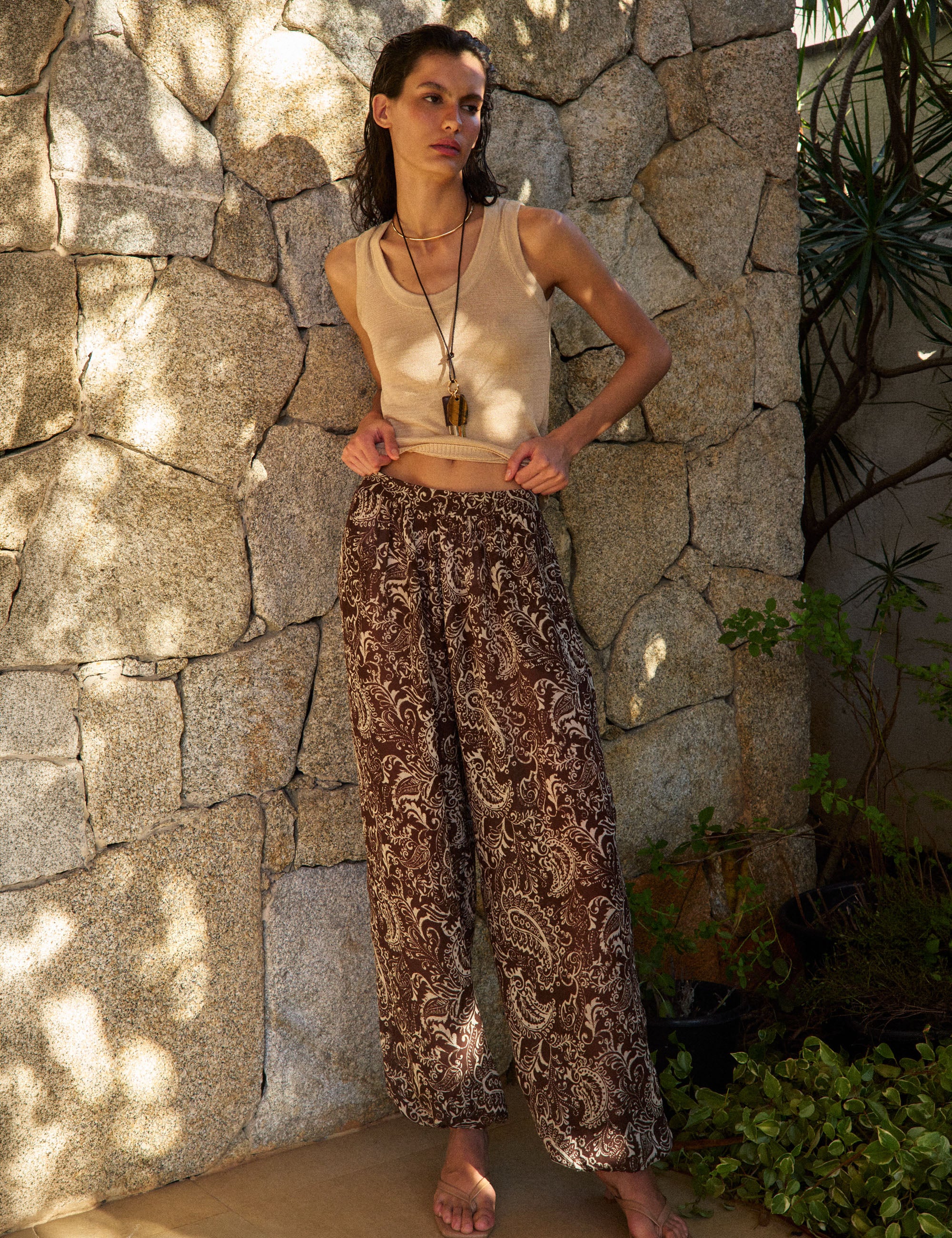 Calça Noemi Georgette Marrom