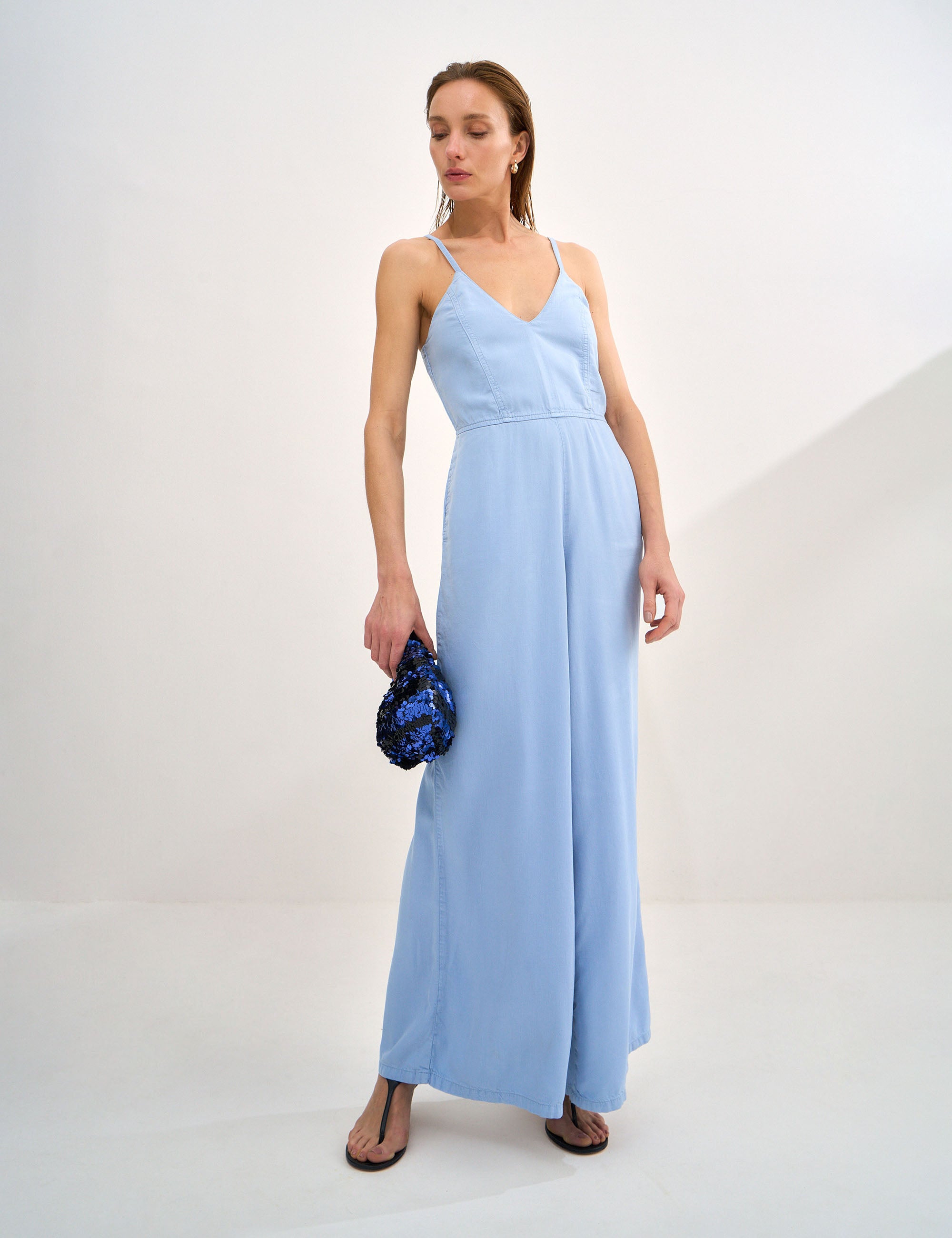 Macacão Ava Liocel Jeans Azul