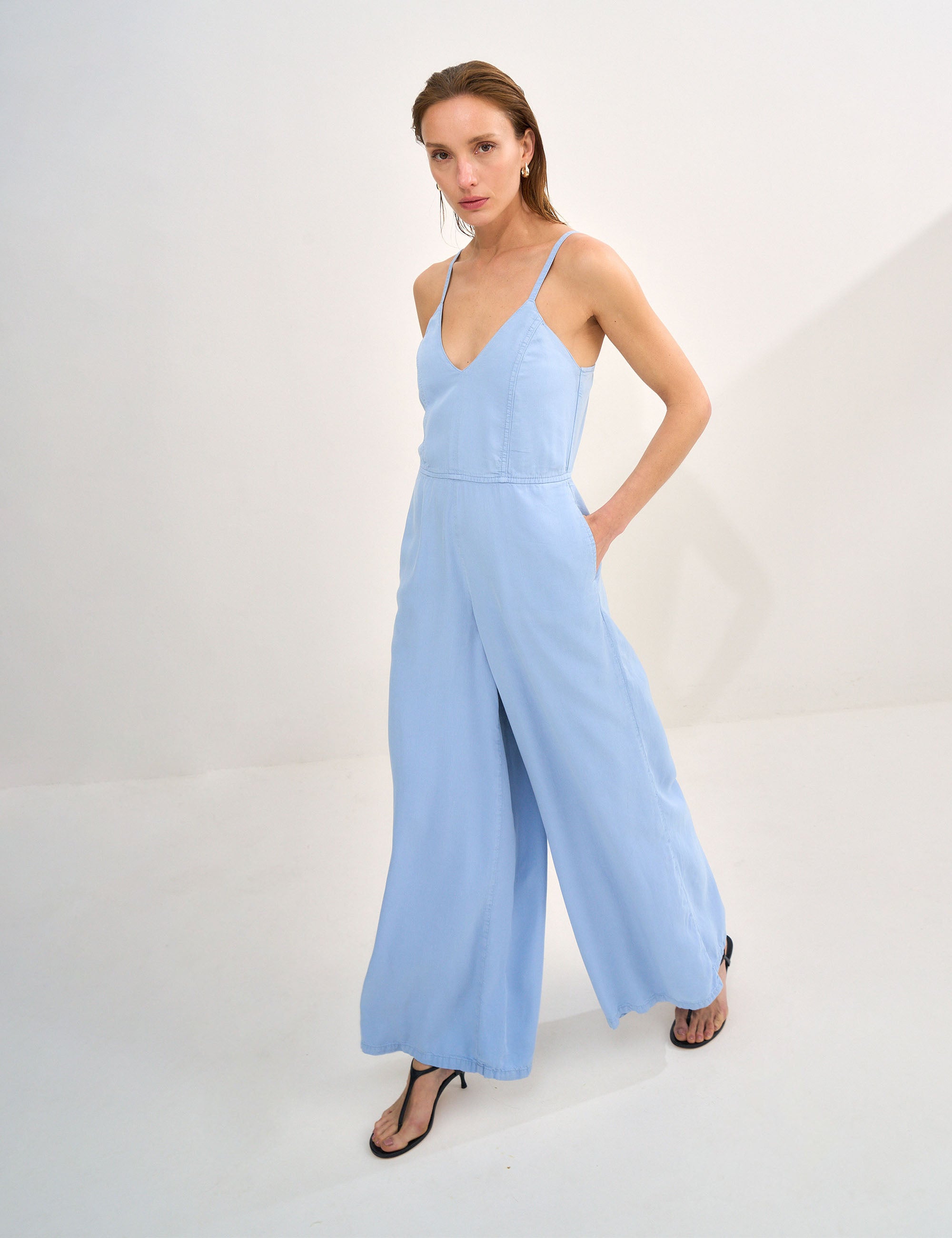 Macacão Ava Liocel Jeans Azul