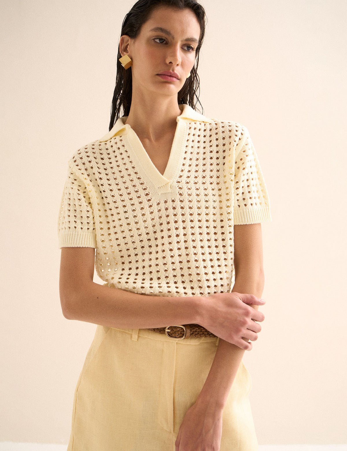 Polo Crochê Amarelo Pastel