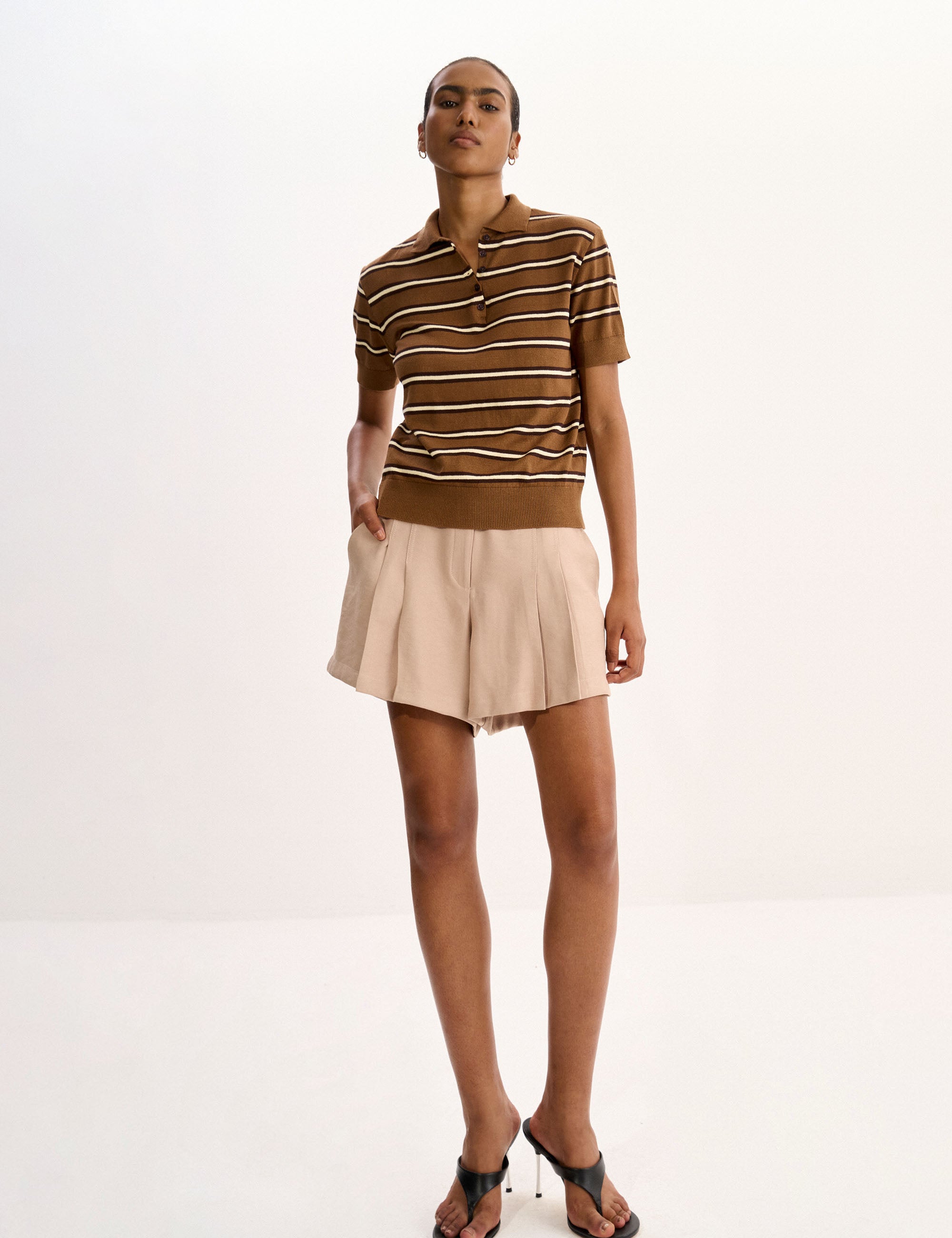 Polo Listrada Tricot Bronze Escuro