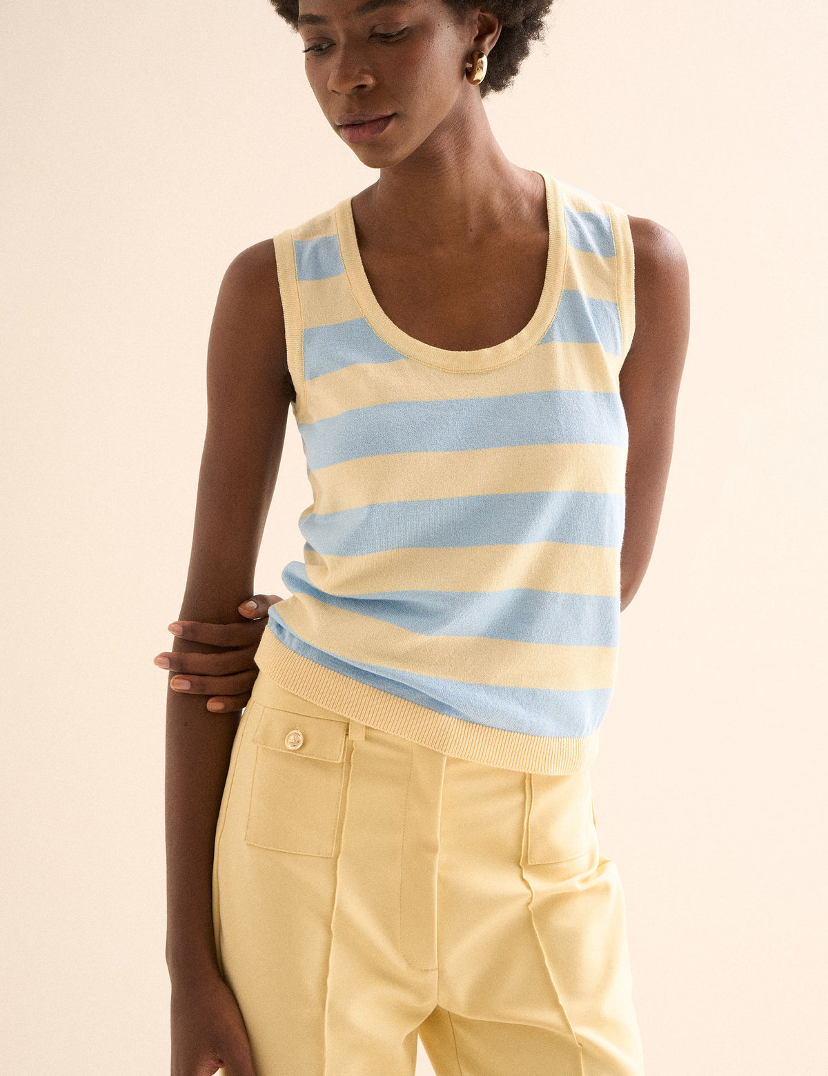 Regata Listrada Tricot Azul/Amarelo