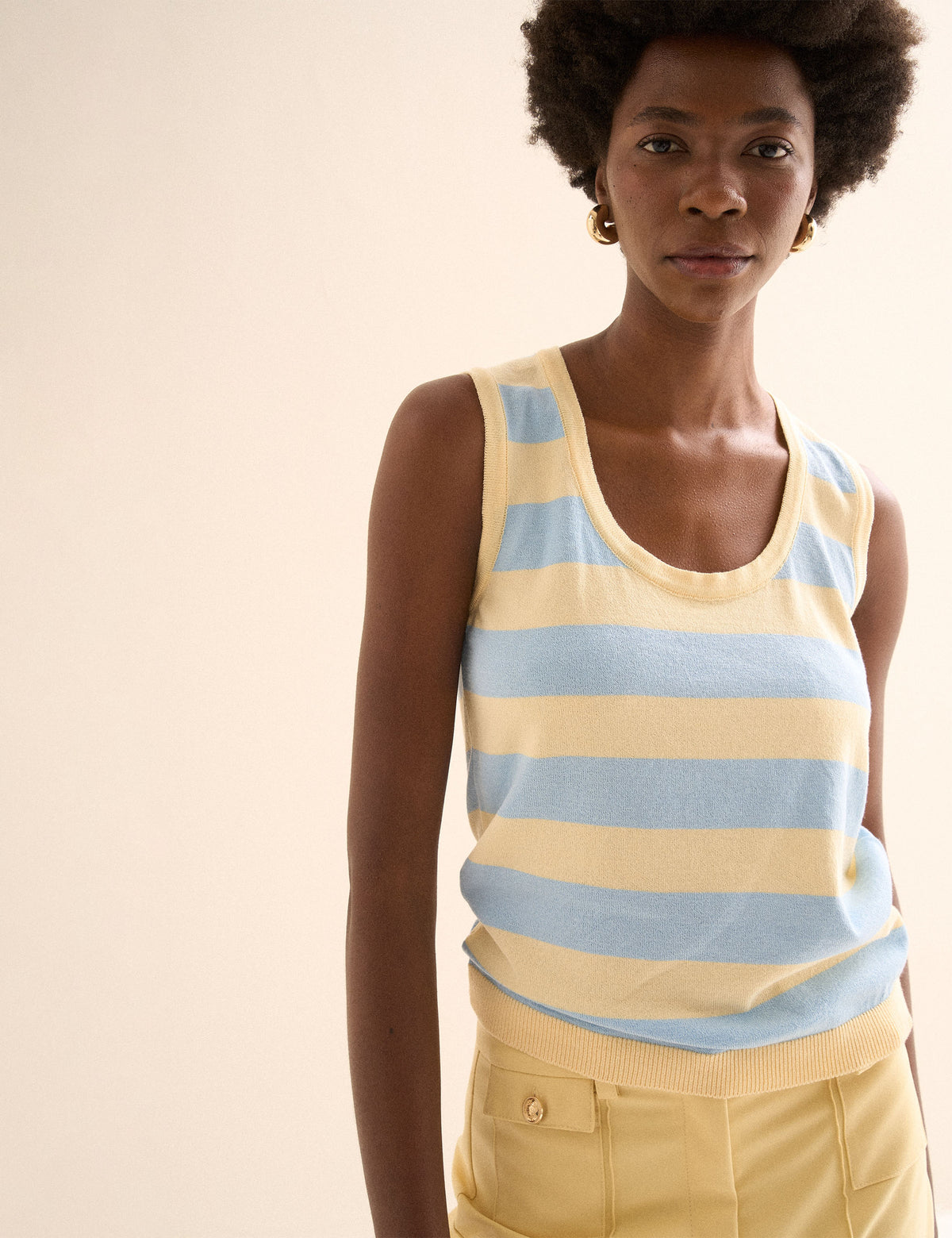 Regata Listrada Tricot Azul/Amarelo
