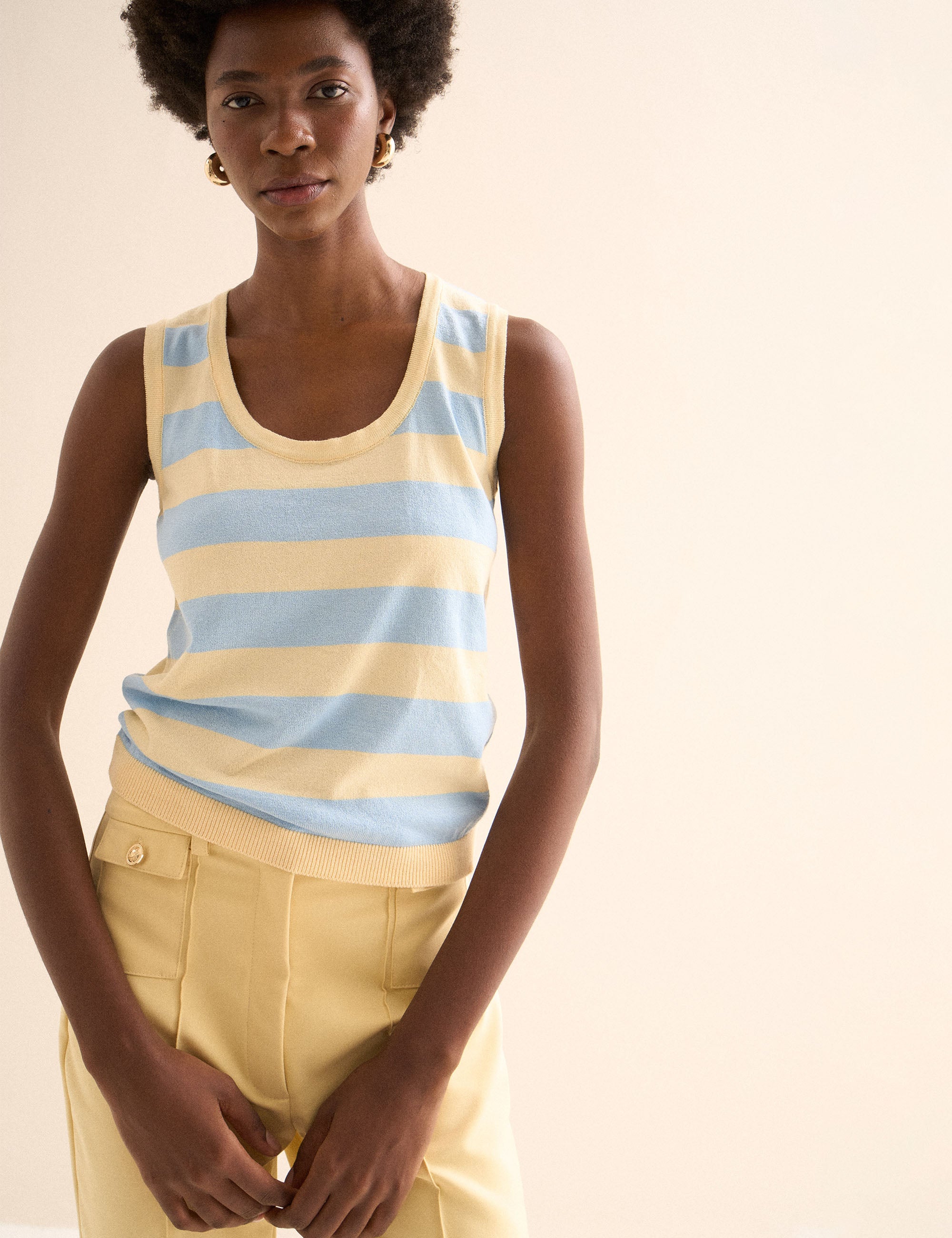 Regata Listrada Tricot Azul/Amarelo