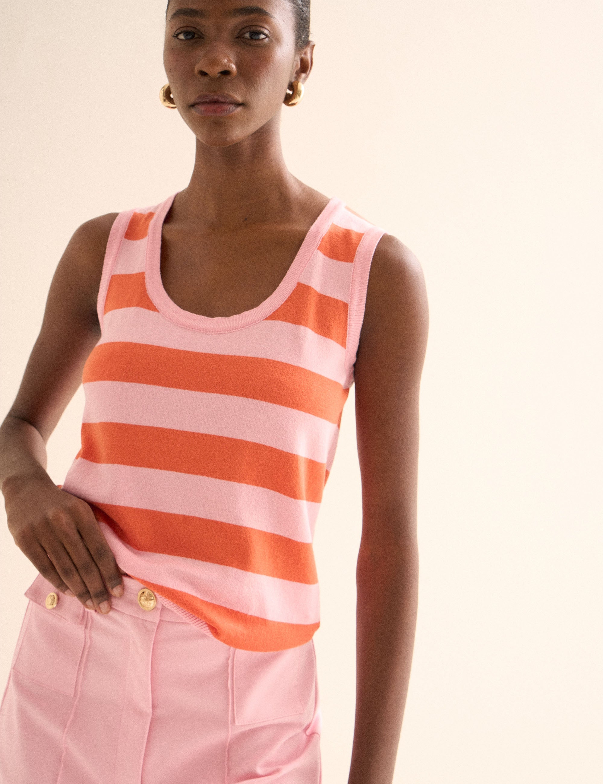 Regata Listrada Tricot Laranja/Rosa