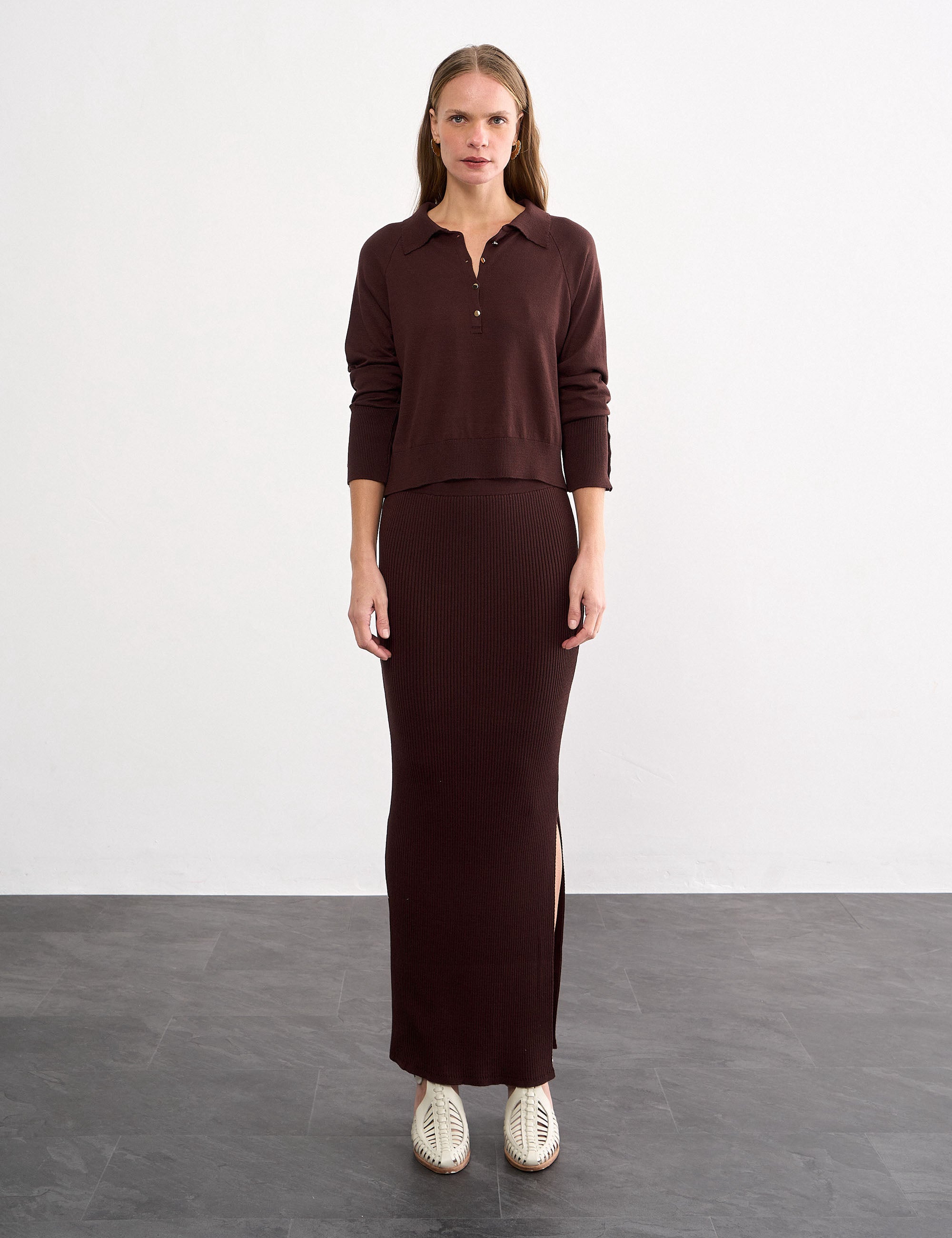 Saia Ariela Tricot Marrom