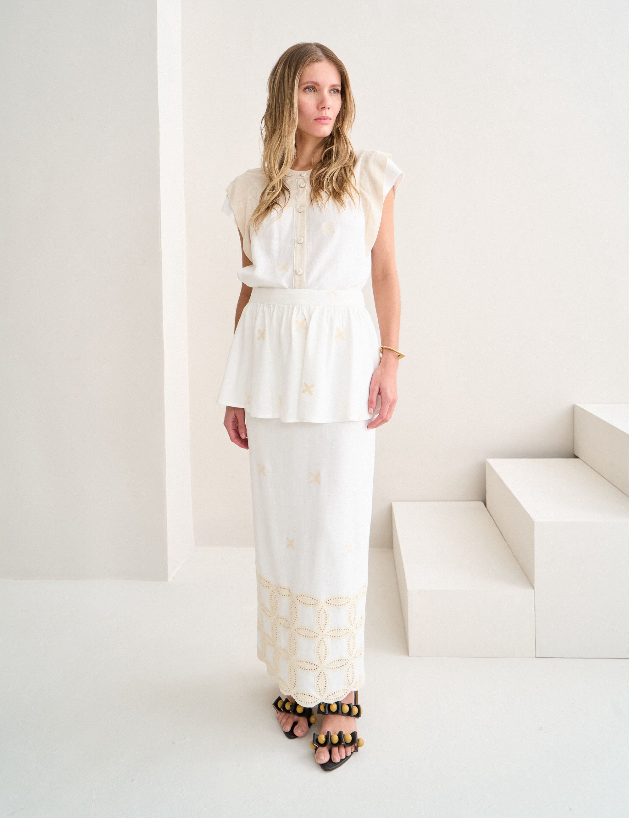 Saia Cecília Bordada Off White