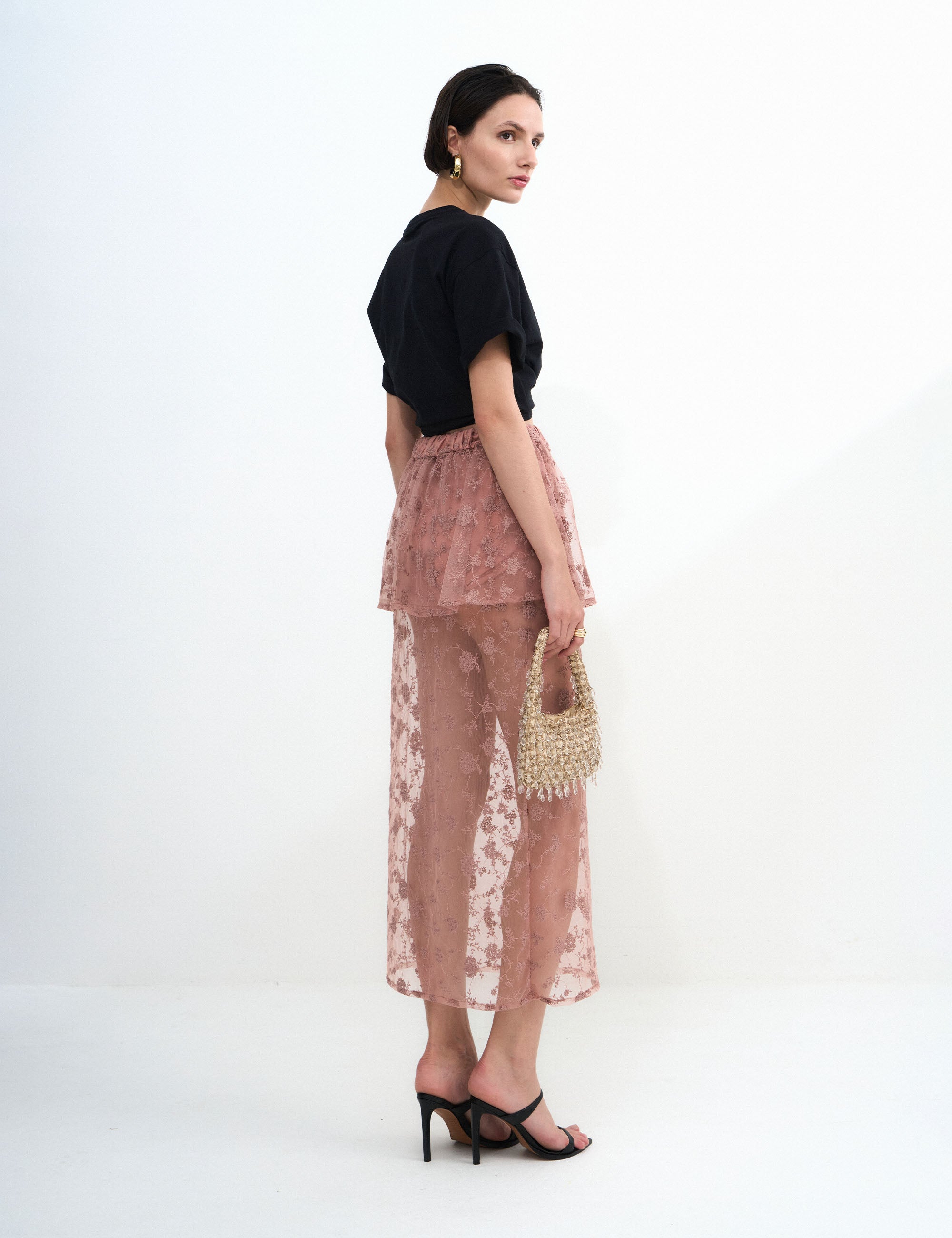 Saia Ella Tule Rosa Cha