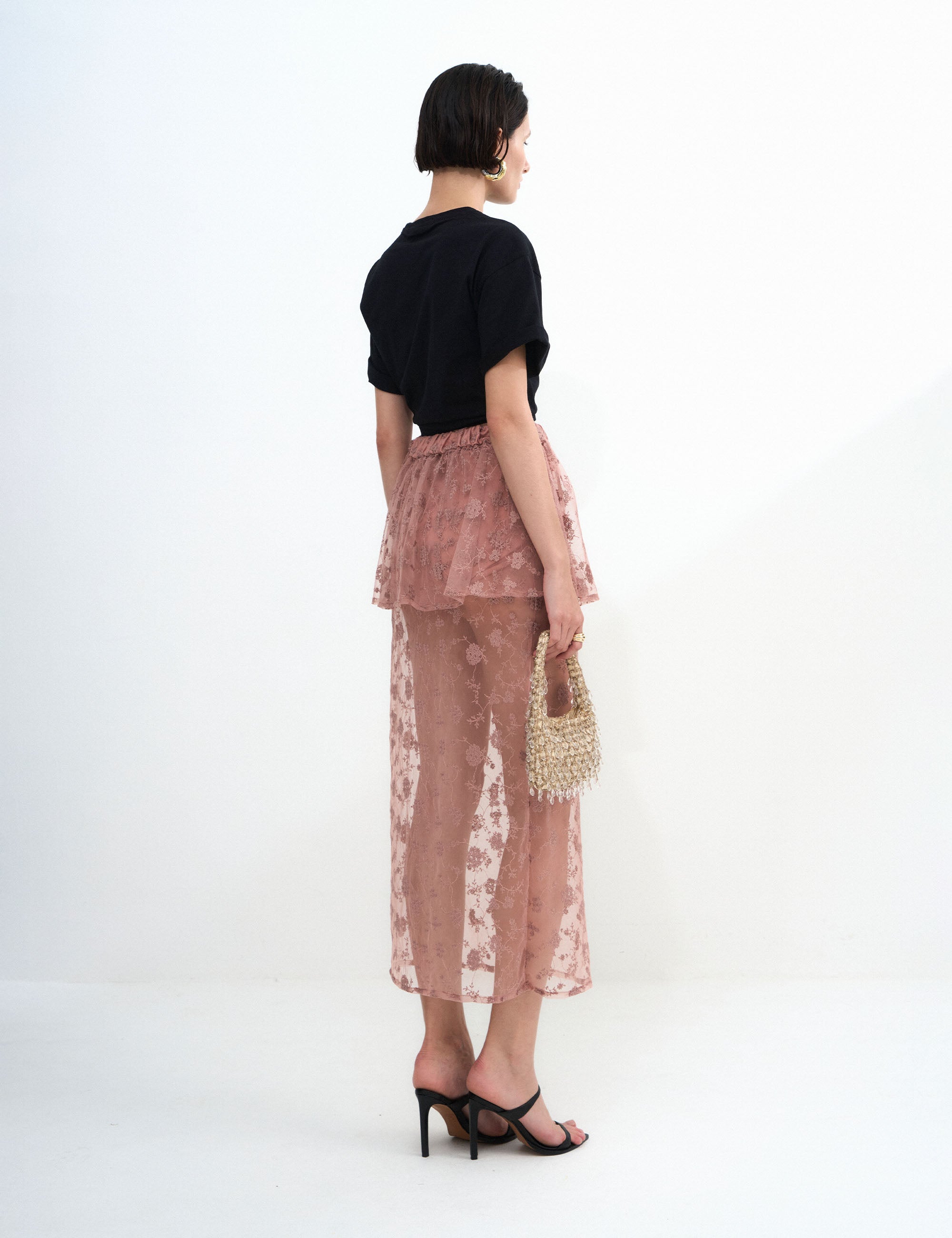 Saia Ella Tule Rosa Cha