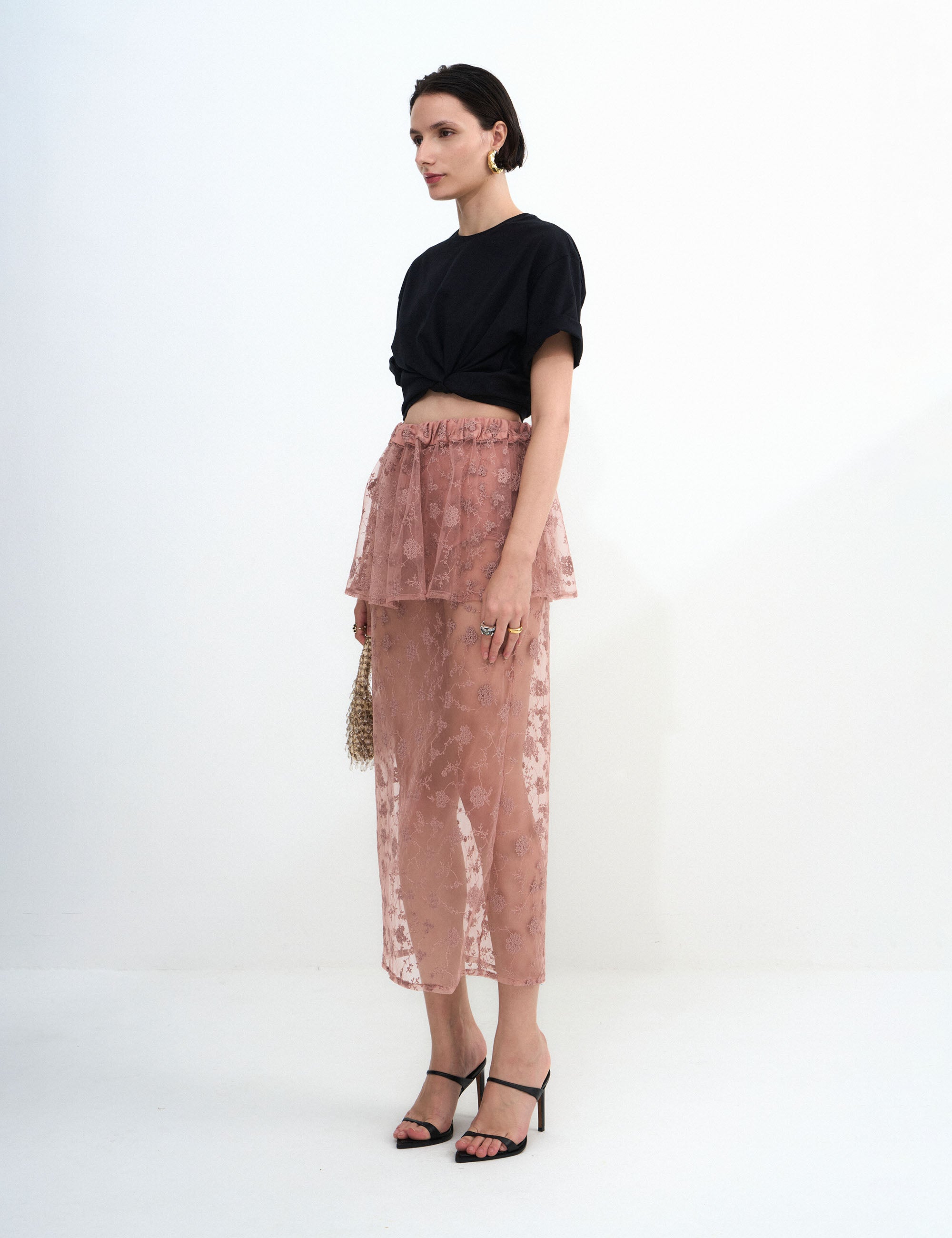 Saia Ella Tule Rosa Cha