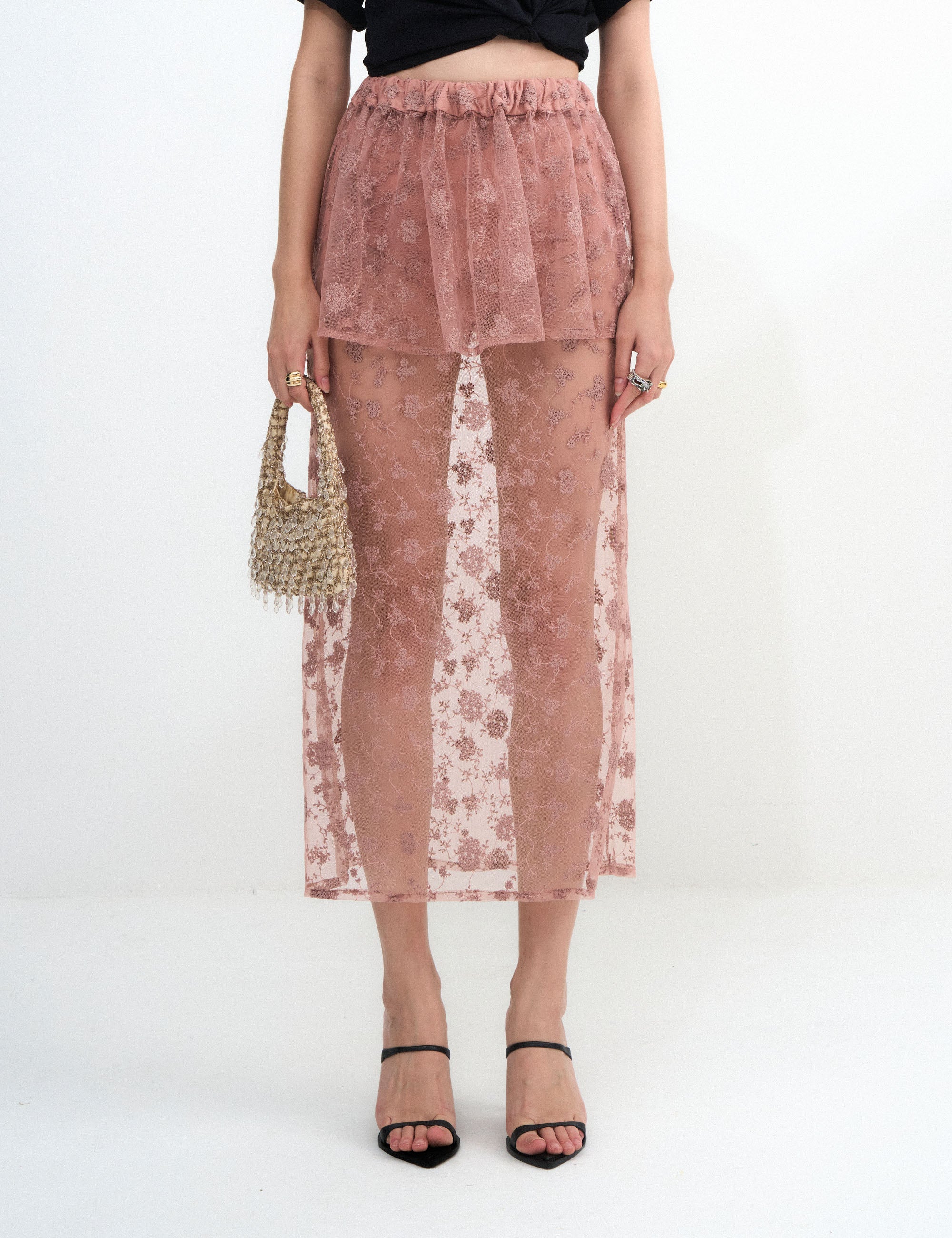 Saia Ella Tule Rosa Cha