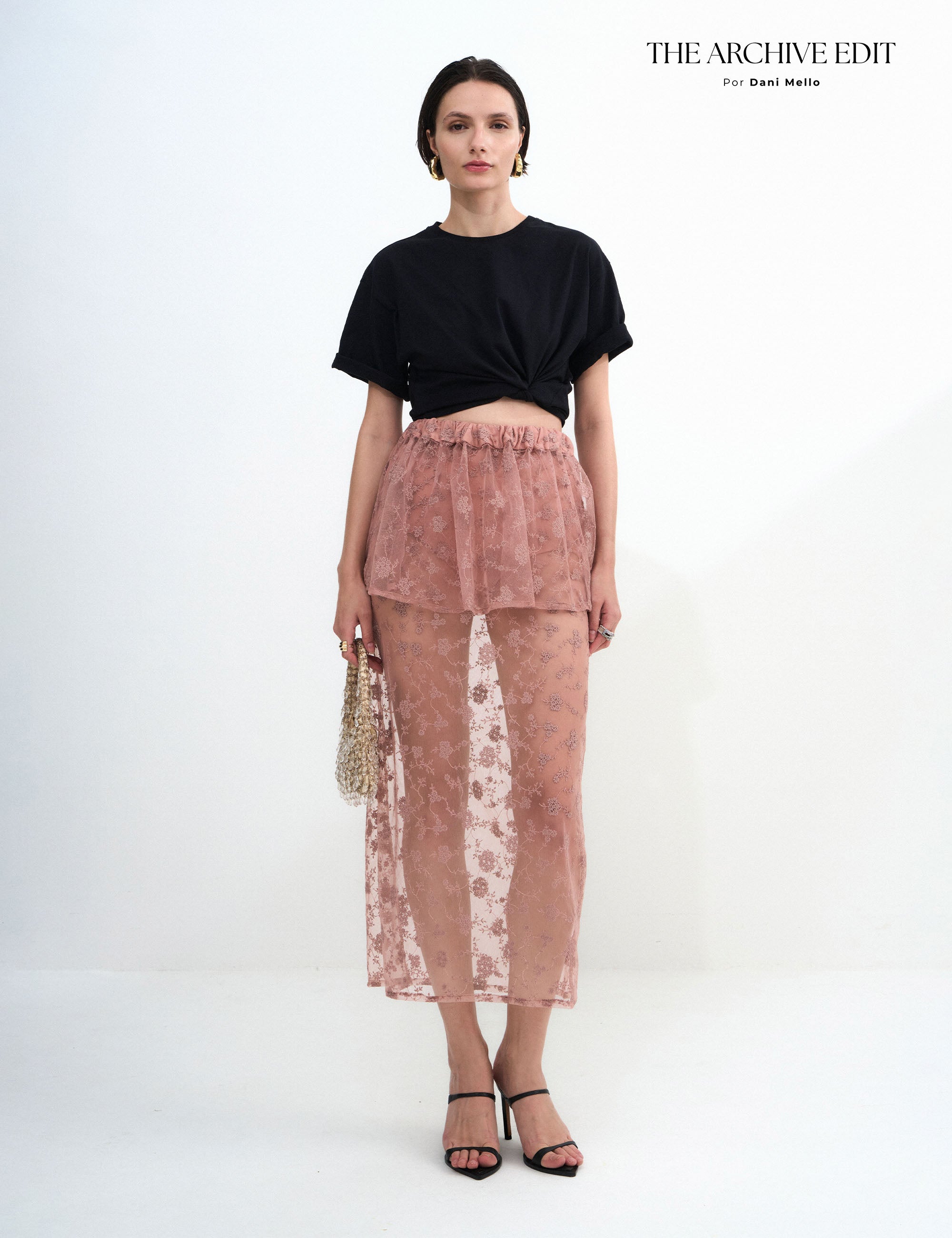 Saia Ella Tule Rosa Cha