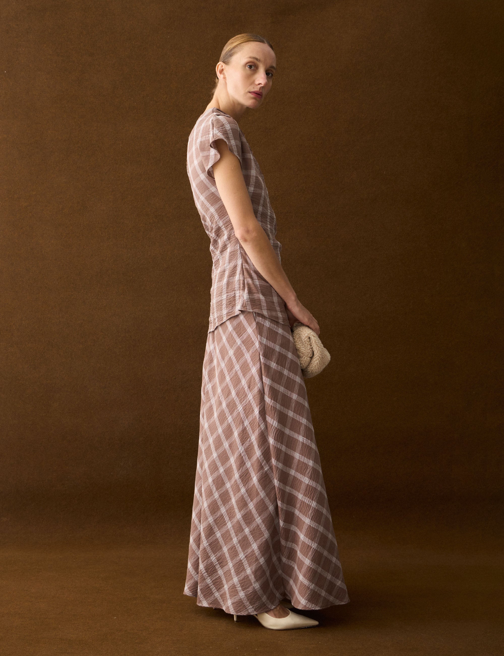 Saia Graziela Xadrez Marrom