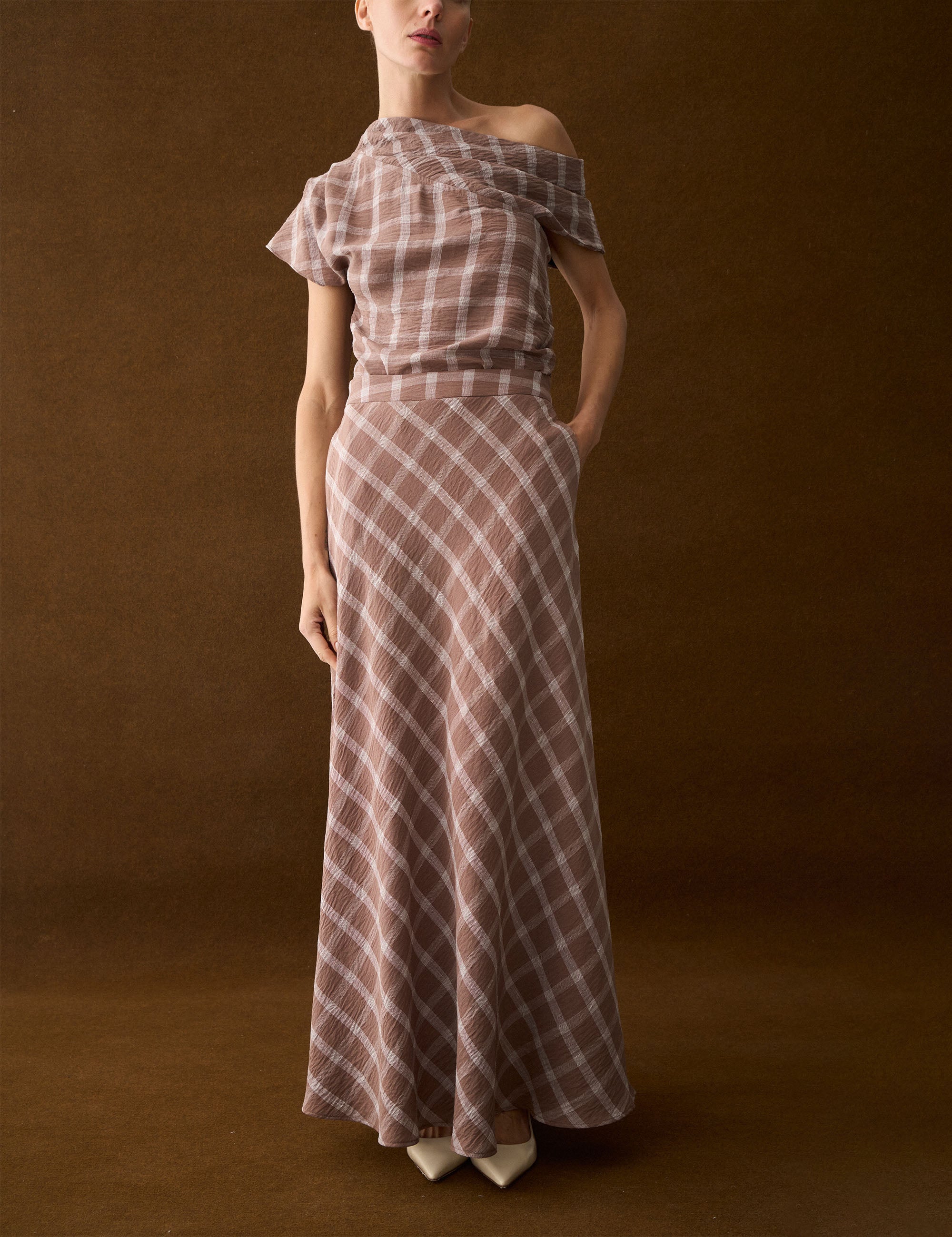 Saia Graziela Xadrez Marrom