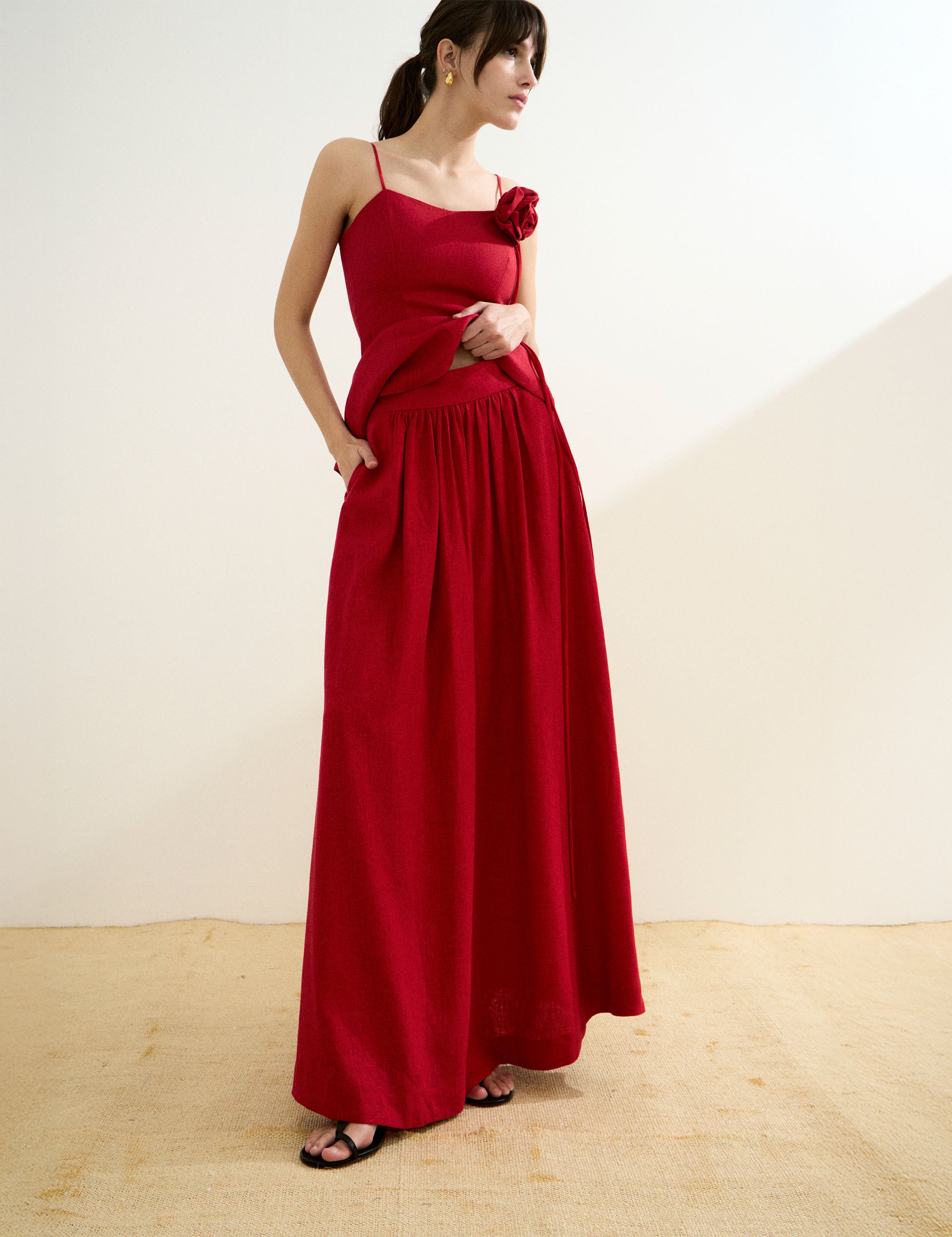 Saia Natalia Linho Vermelho