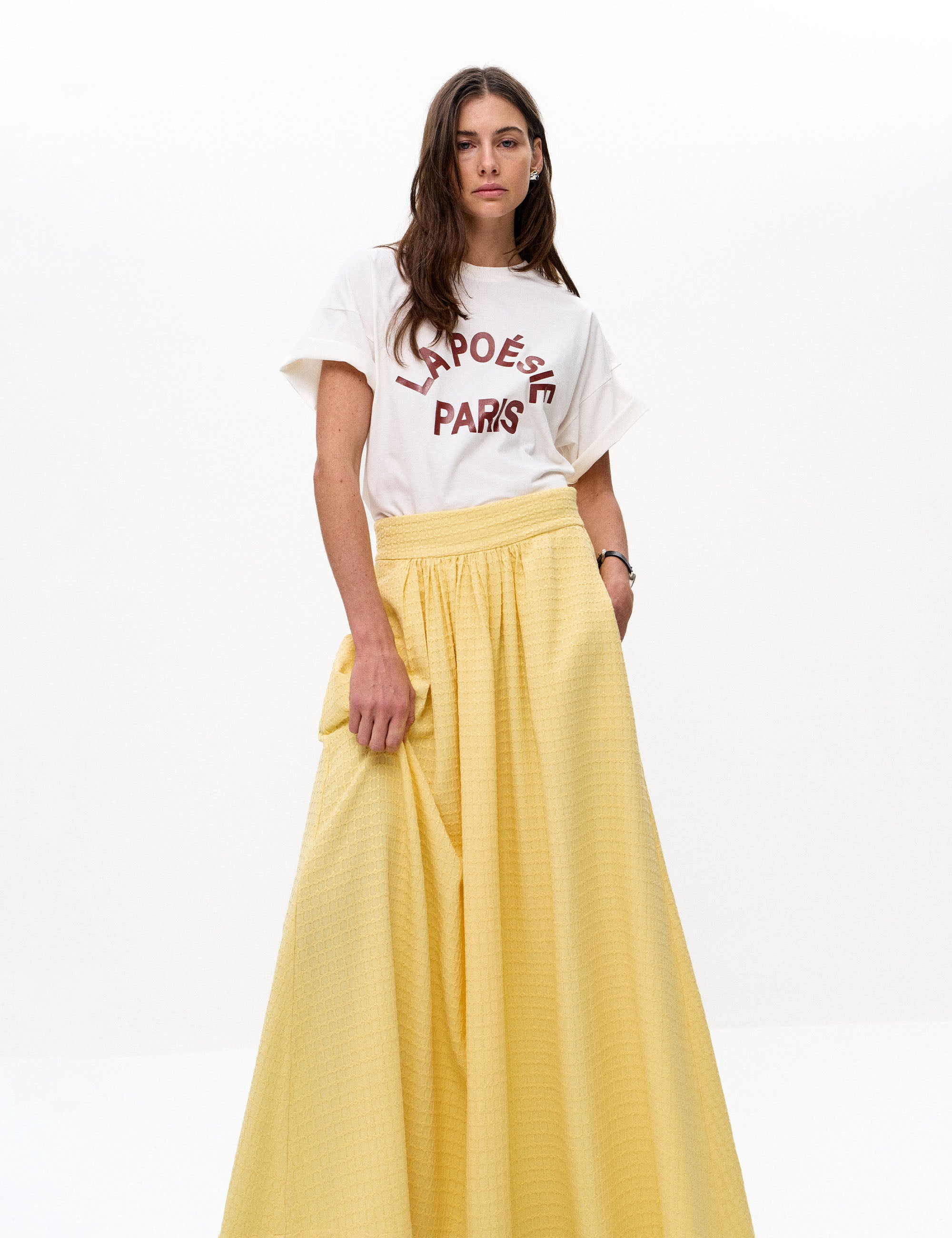Saia Sofia Viscolinho Amarelo