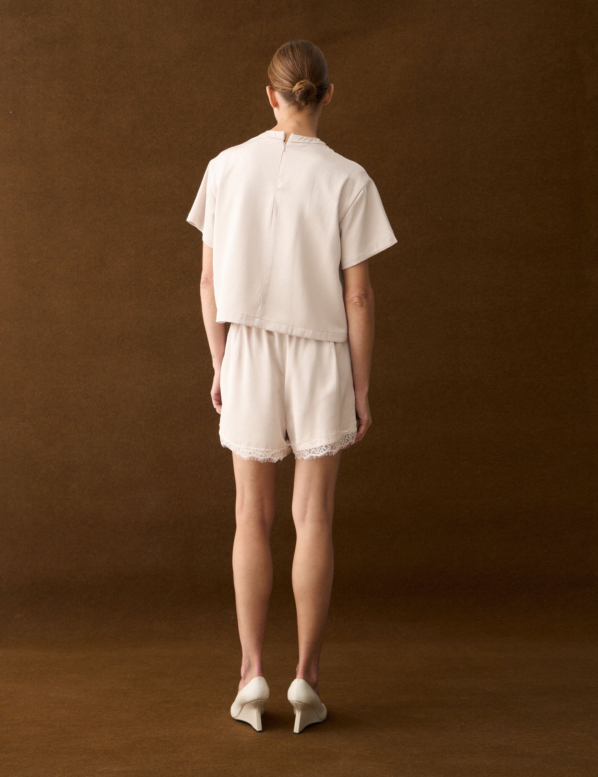 Shorts Lingerie Acetinado Porcelana