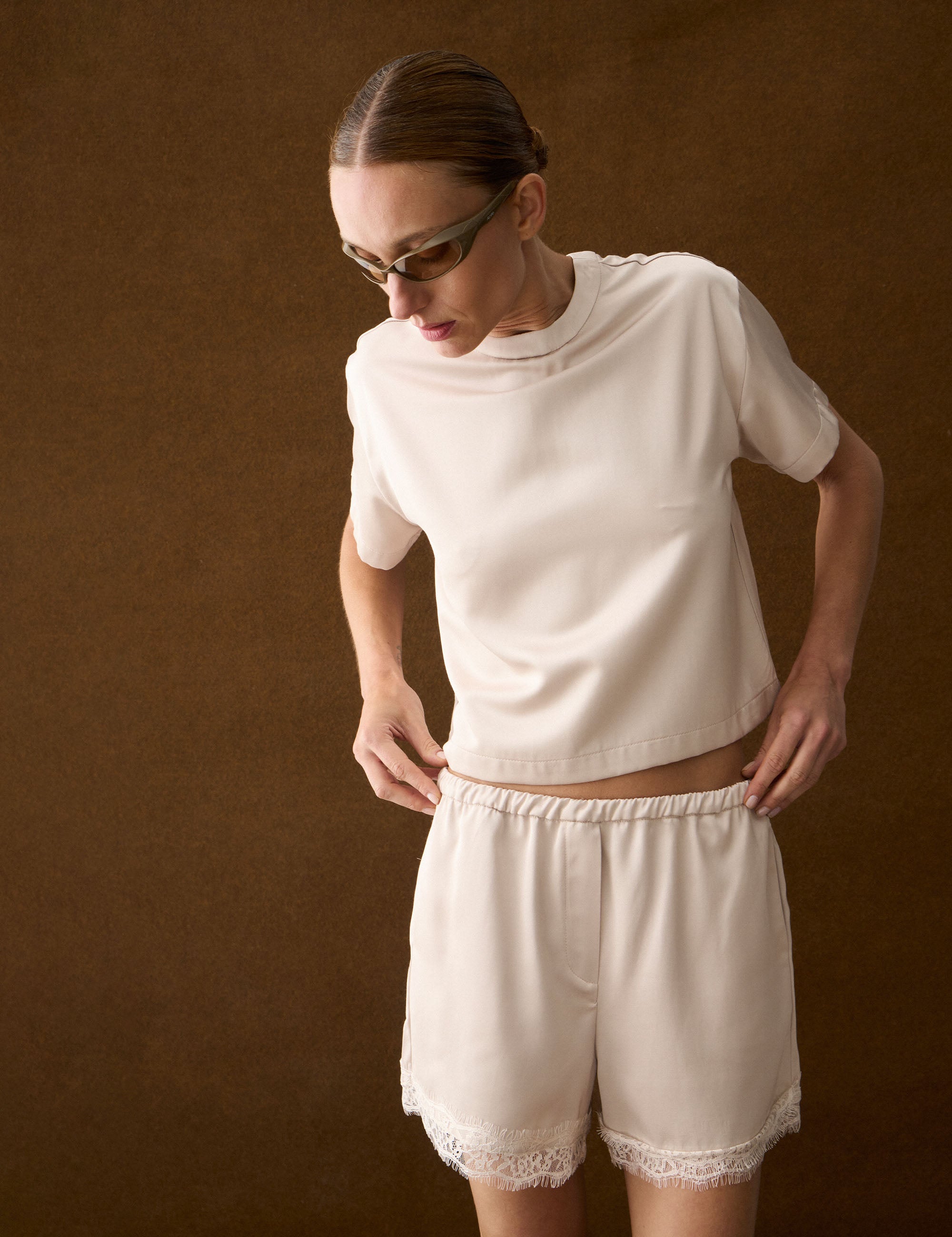 Shorts Lingerie Acetinado Porcelana