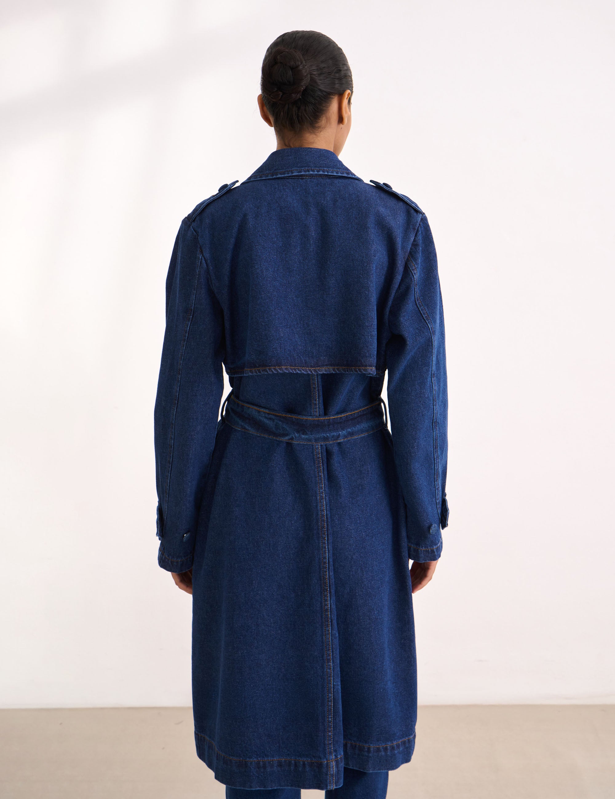 Trench Coat Midi Denim Médio