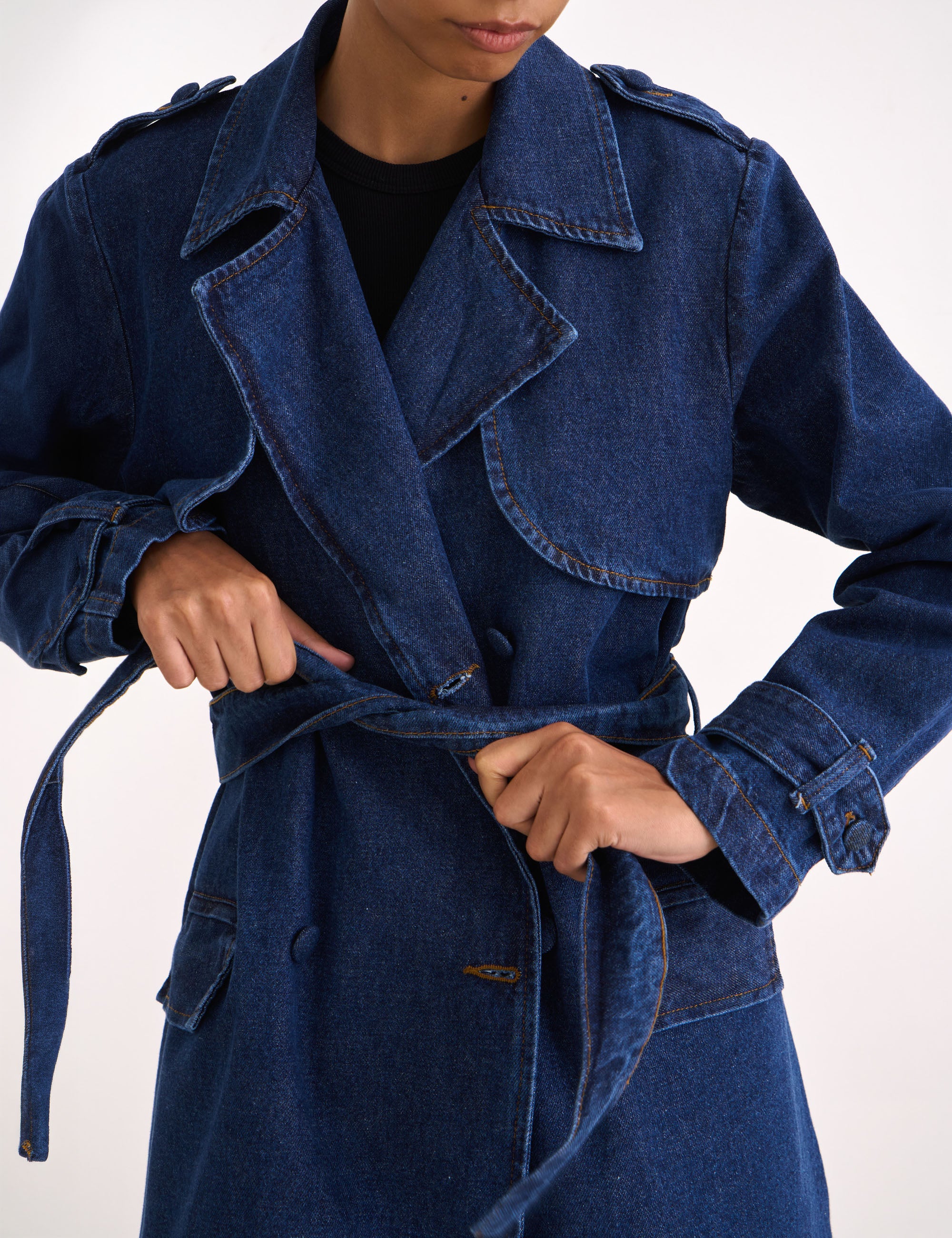 Trench Coat Midi Denim Médio