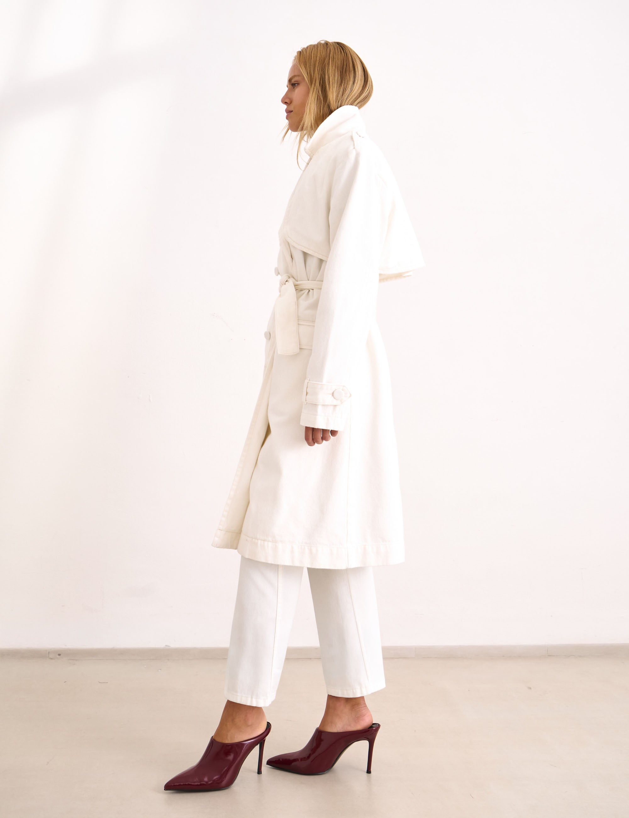 Trench Coat Midi Denim Off White