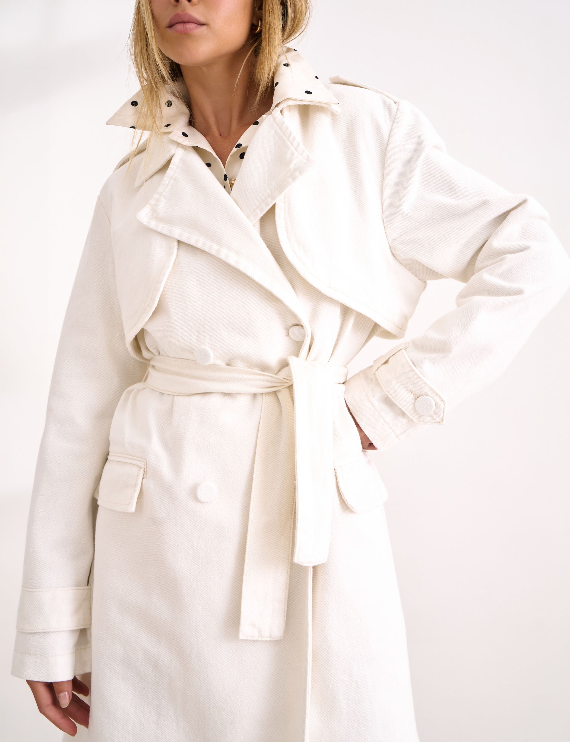 Trench Coat Midi Denim Off White