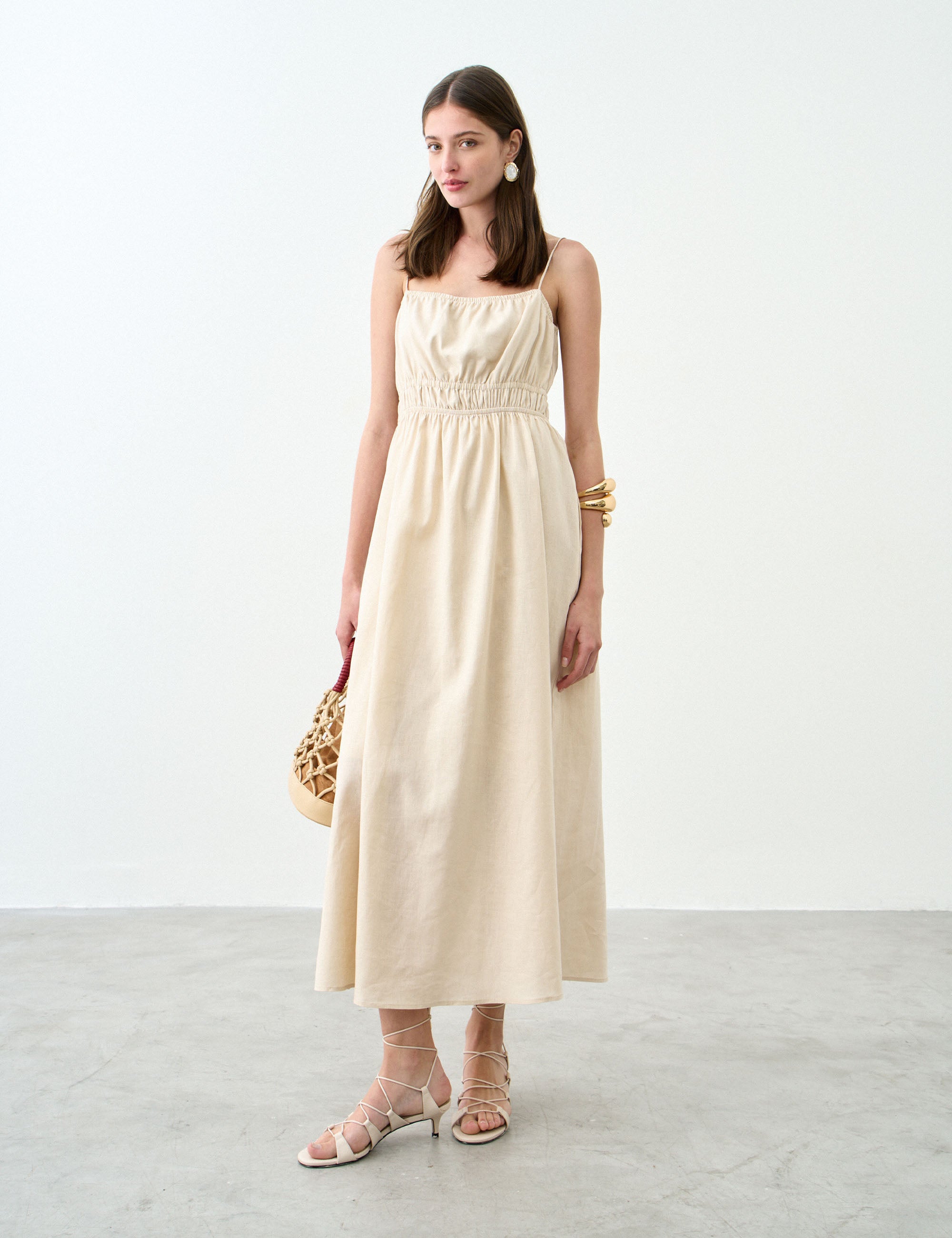 Vestido Adele Viscolinho Bege