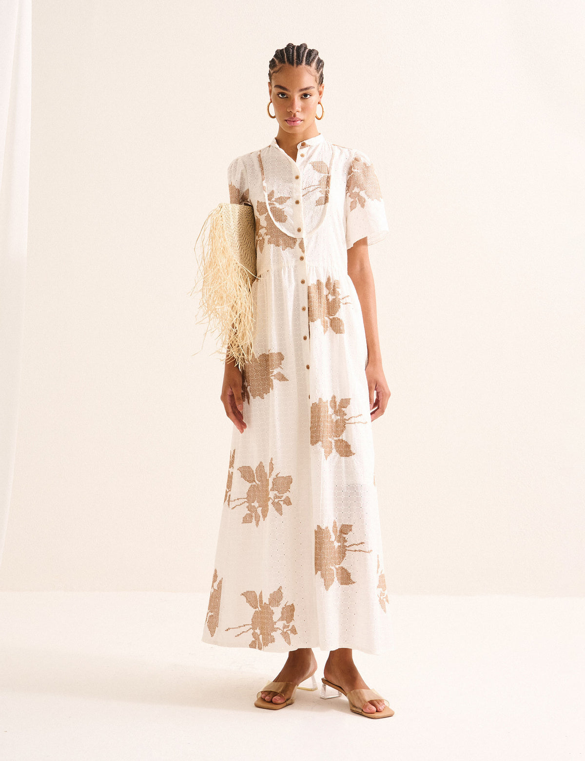Vestido Alinhavo Bordado Off White