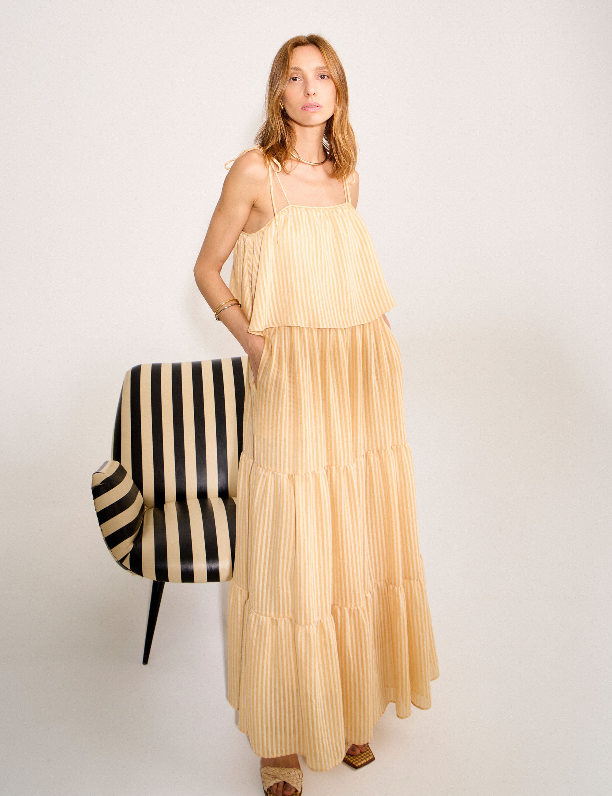 Vestido Bianca Listra Amarelo