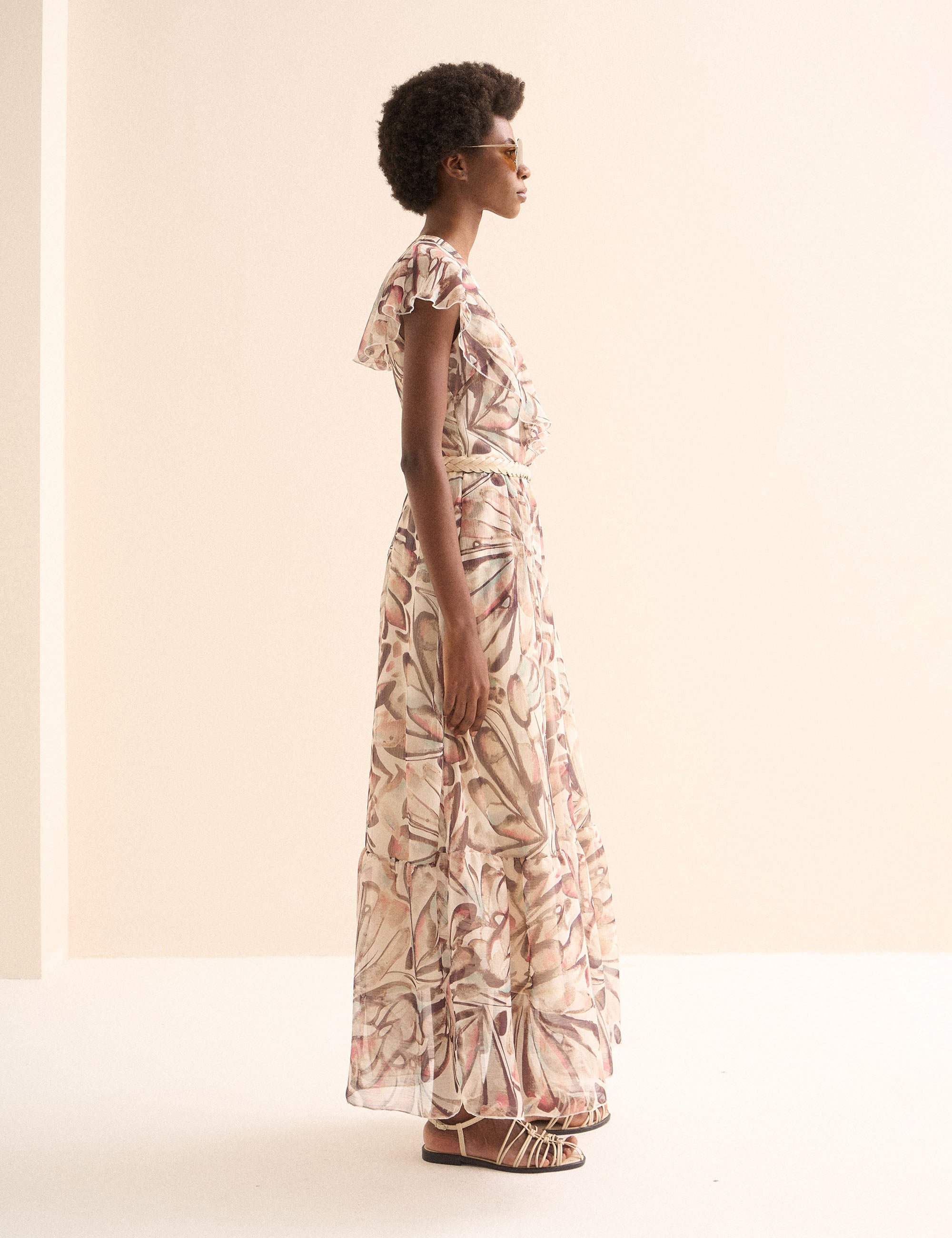Vestido Borboleta Chiffon Areia