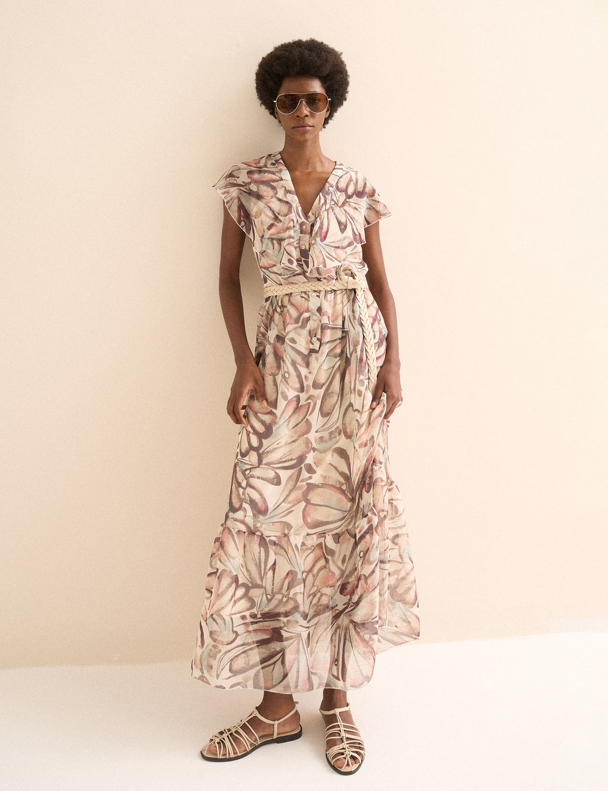 Vestido Borboleta Chiffon Areia