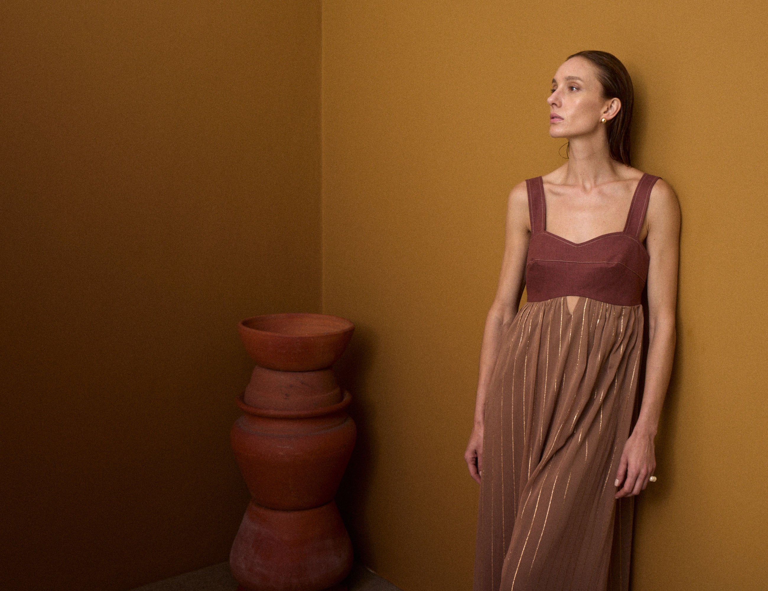 Vestido Celina Chiffon Marrom