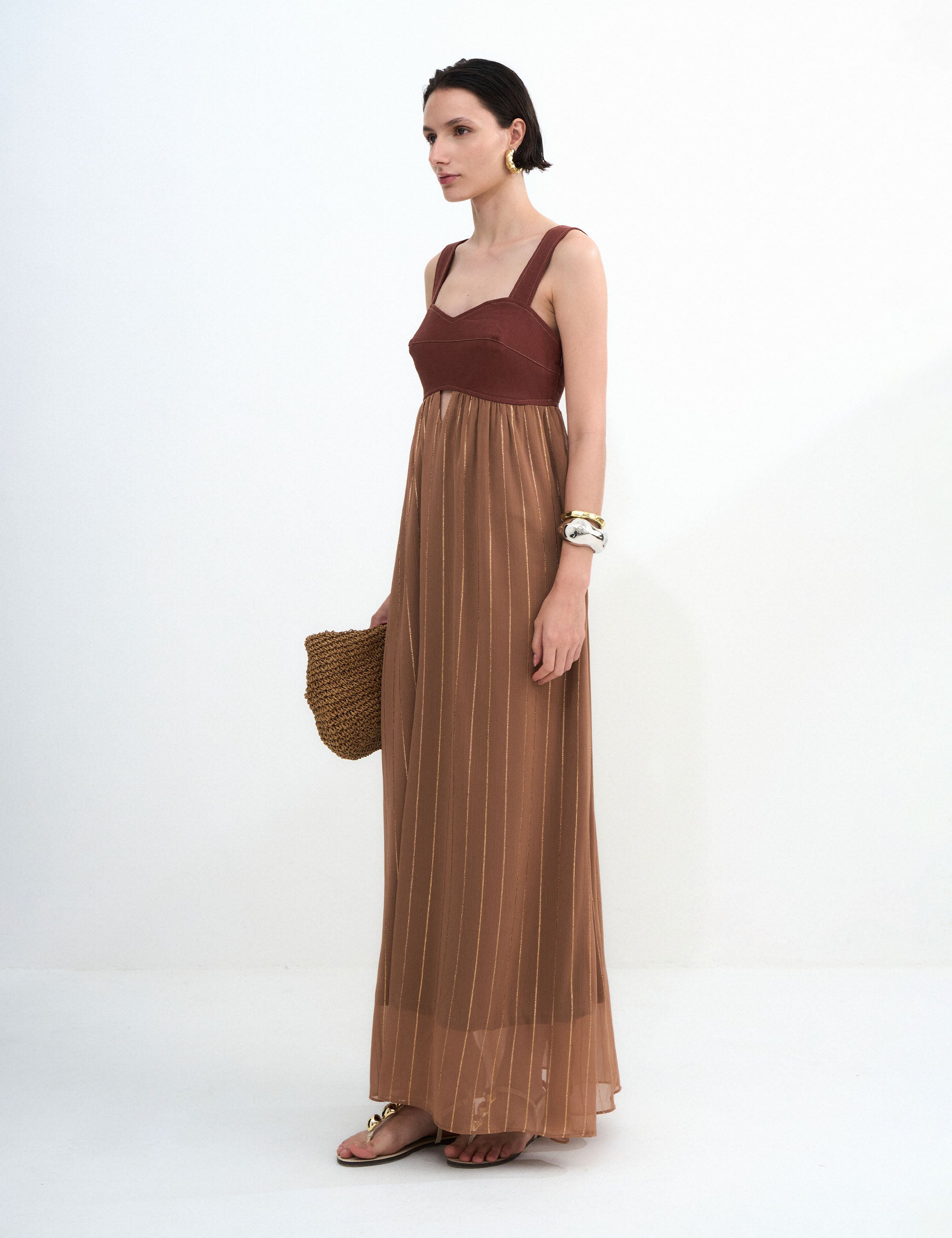 Vestido Celina Chiffon Marrom