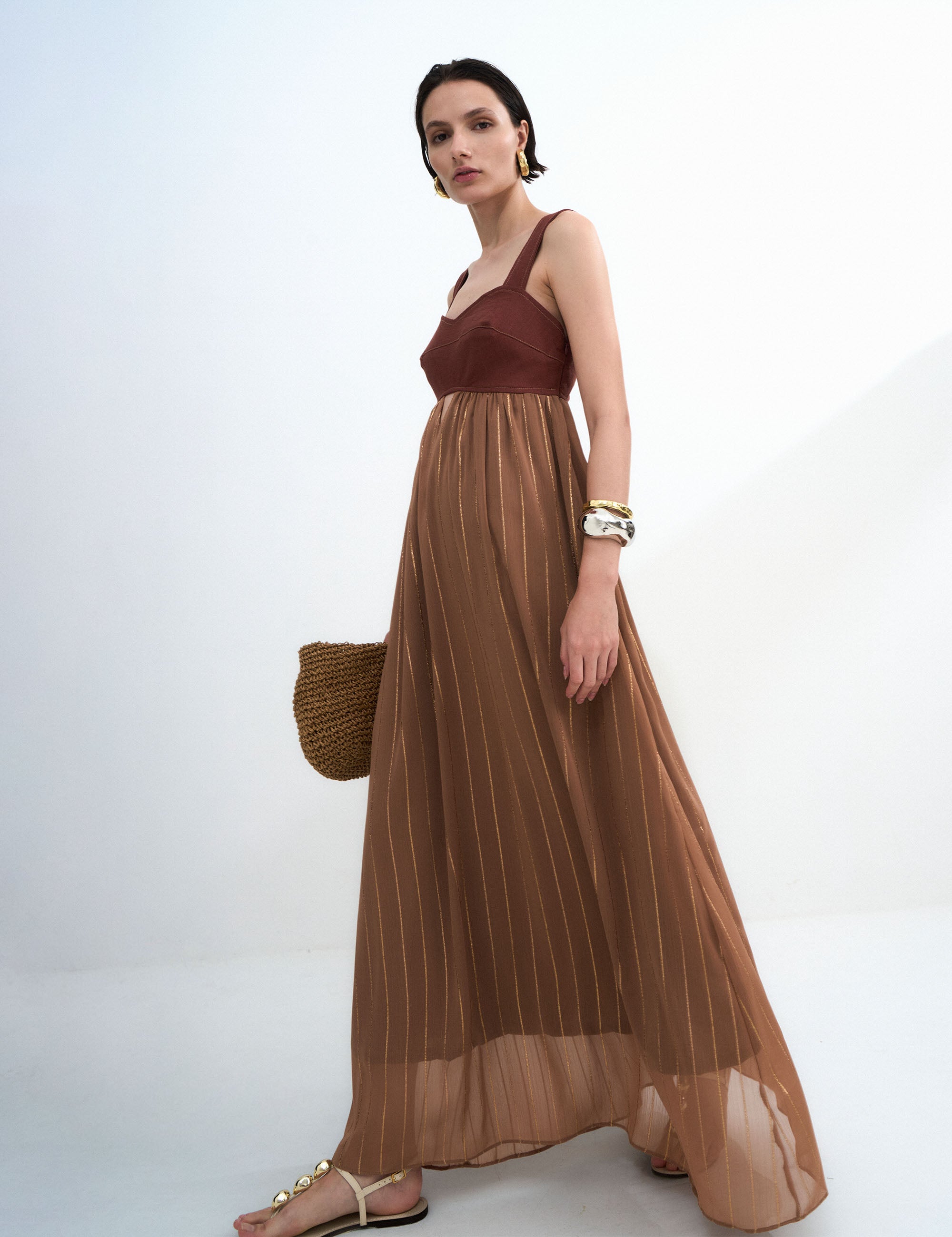 Vestido Celina Chiffon Marrom