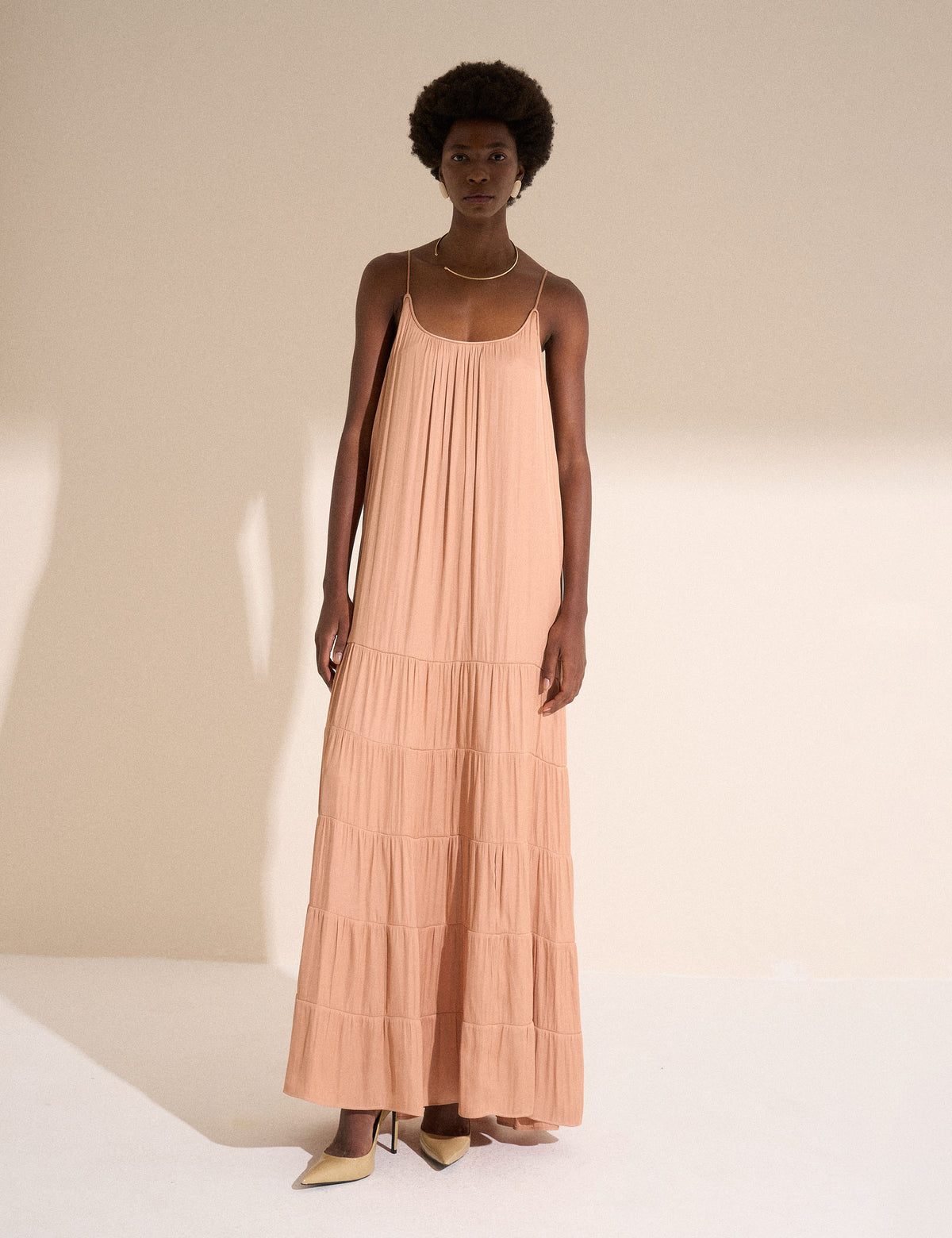 Vestido Fluido Cetim Pêssego