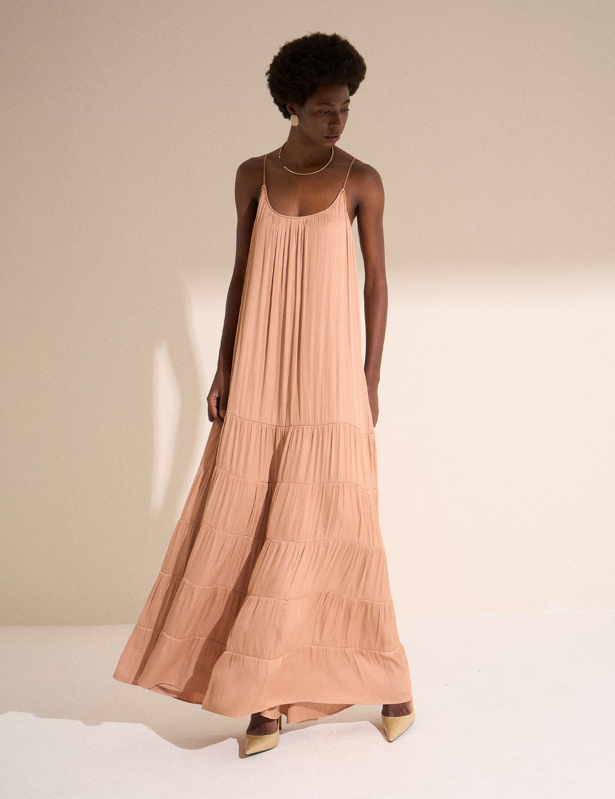 Vestido Fluido Cetim Pêssego