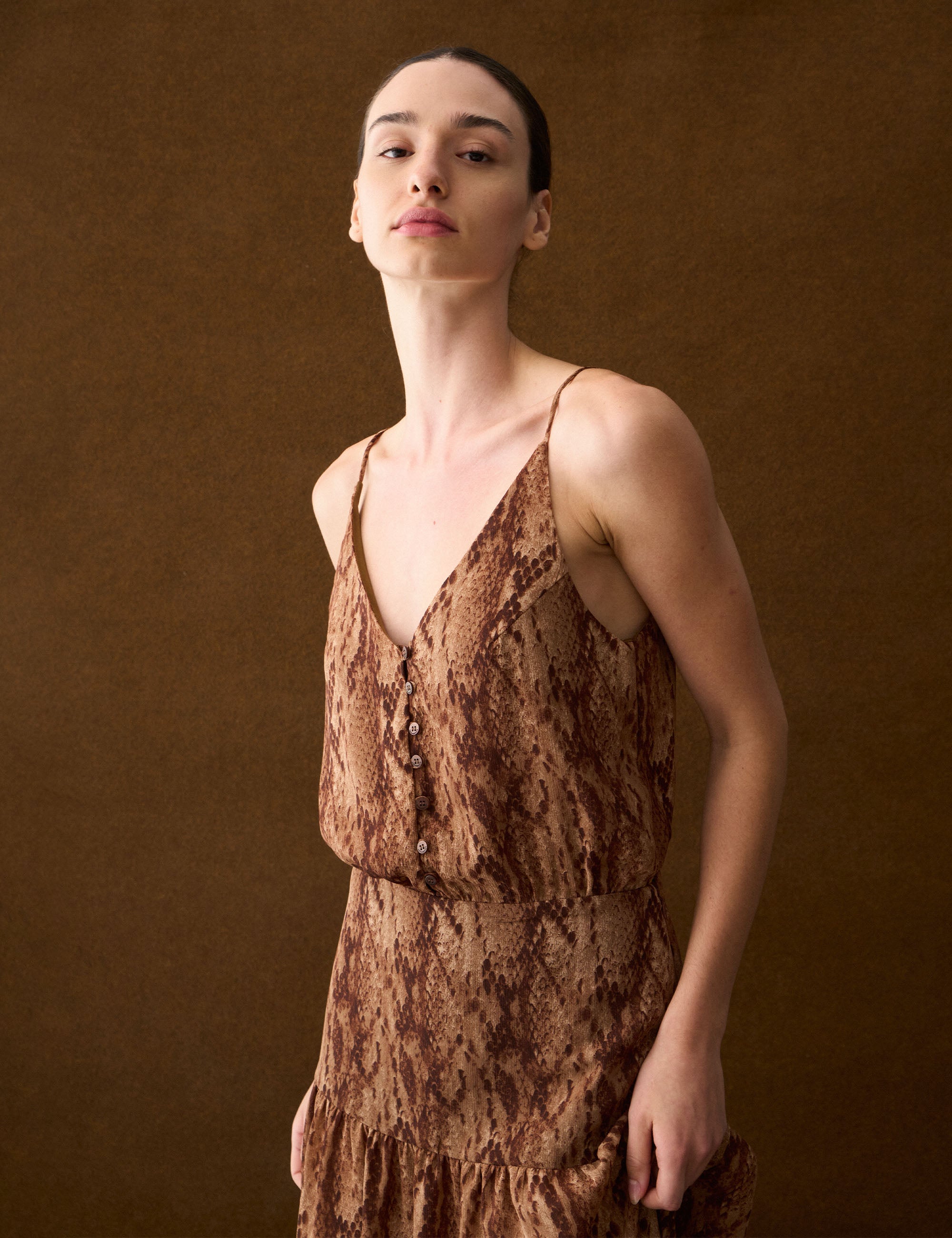 Vestido Jade Animal Print Marrom