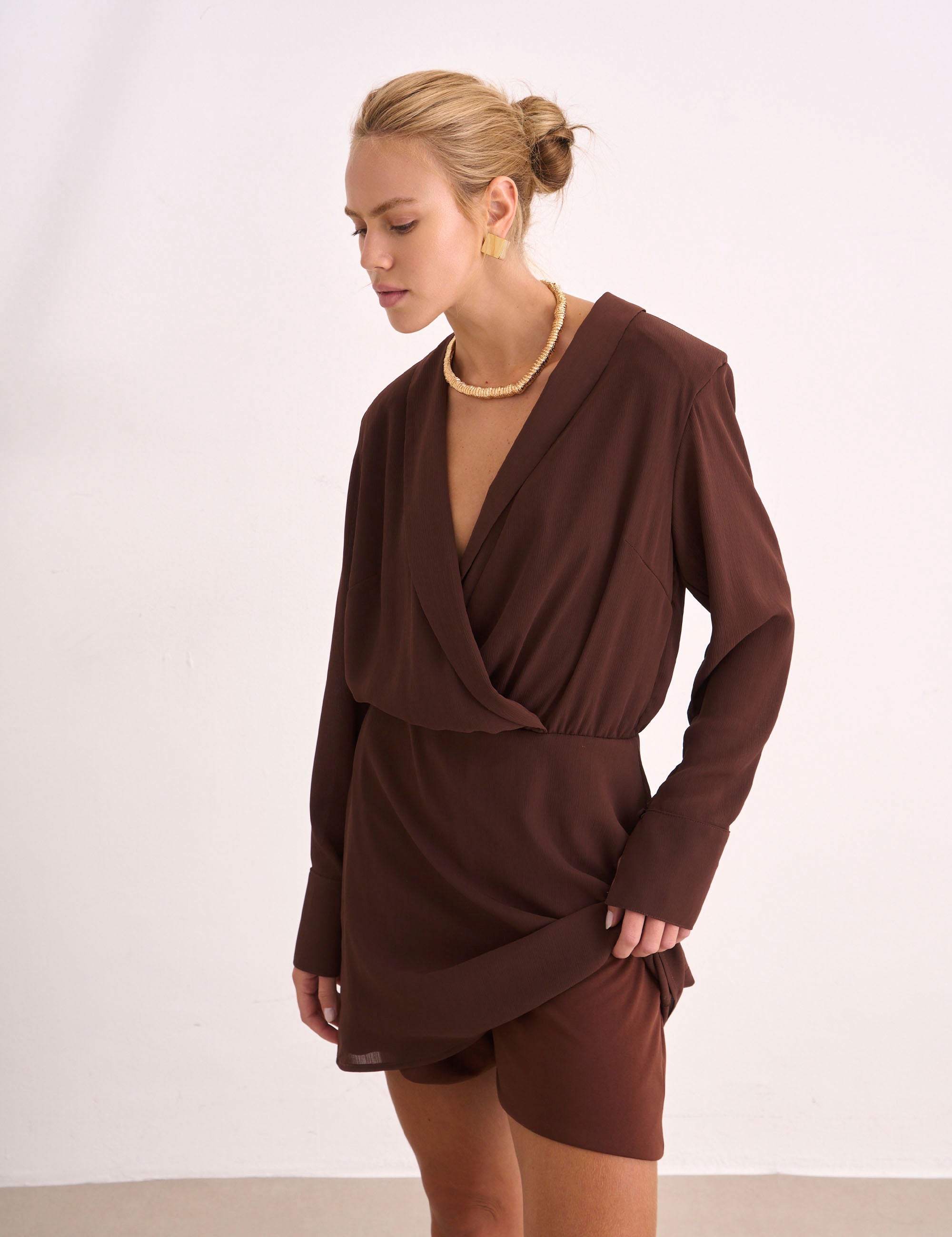 Vestido Lille Crepe Marrom