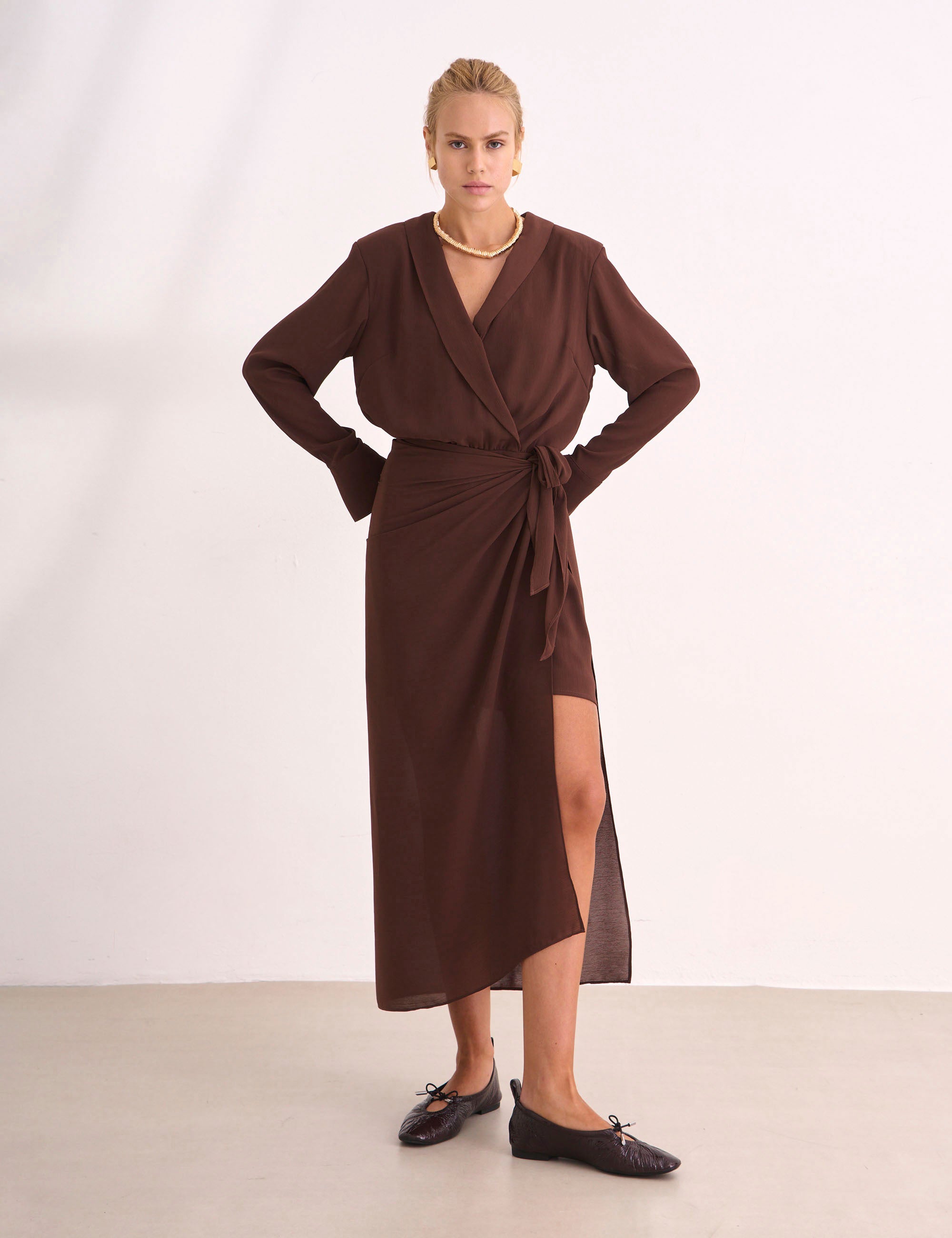 Vestido Lille Crepe Marrom