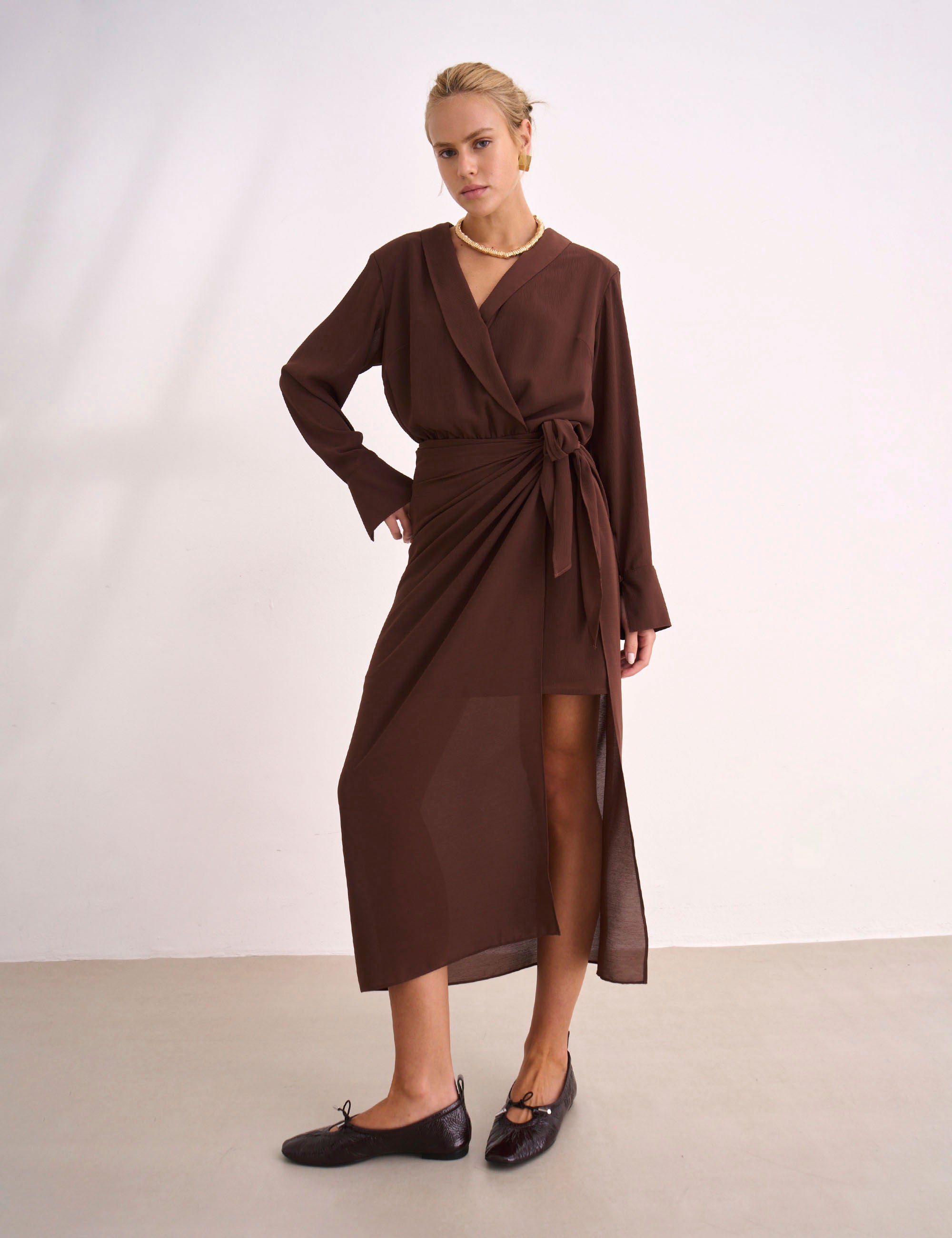 Vestido Lille Crepe Marrom