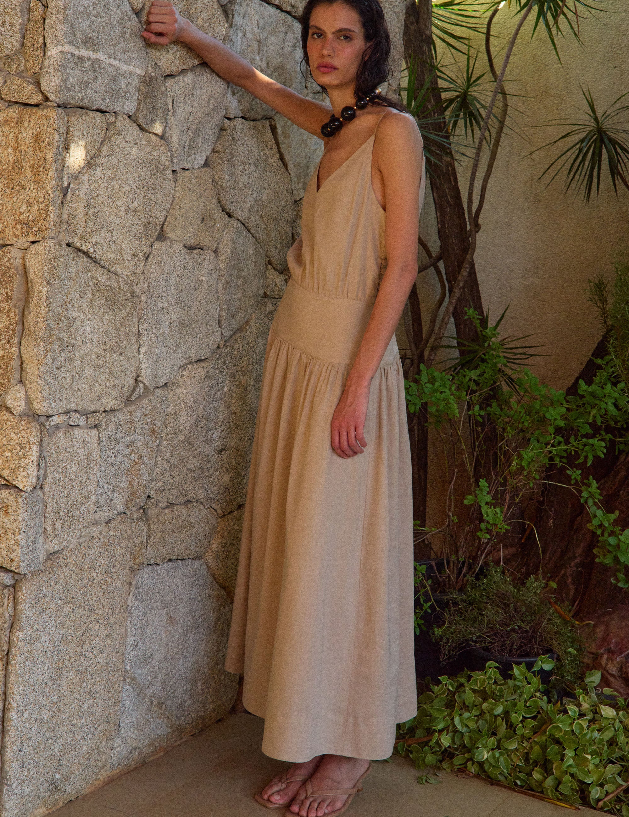 Vestido Linen Viscolinho Areia