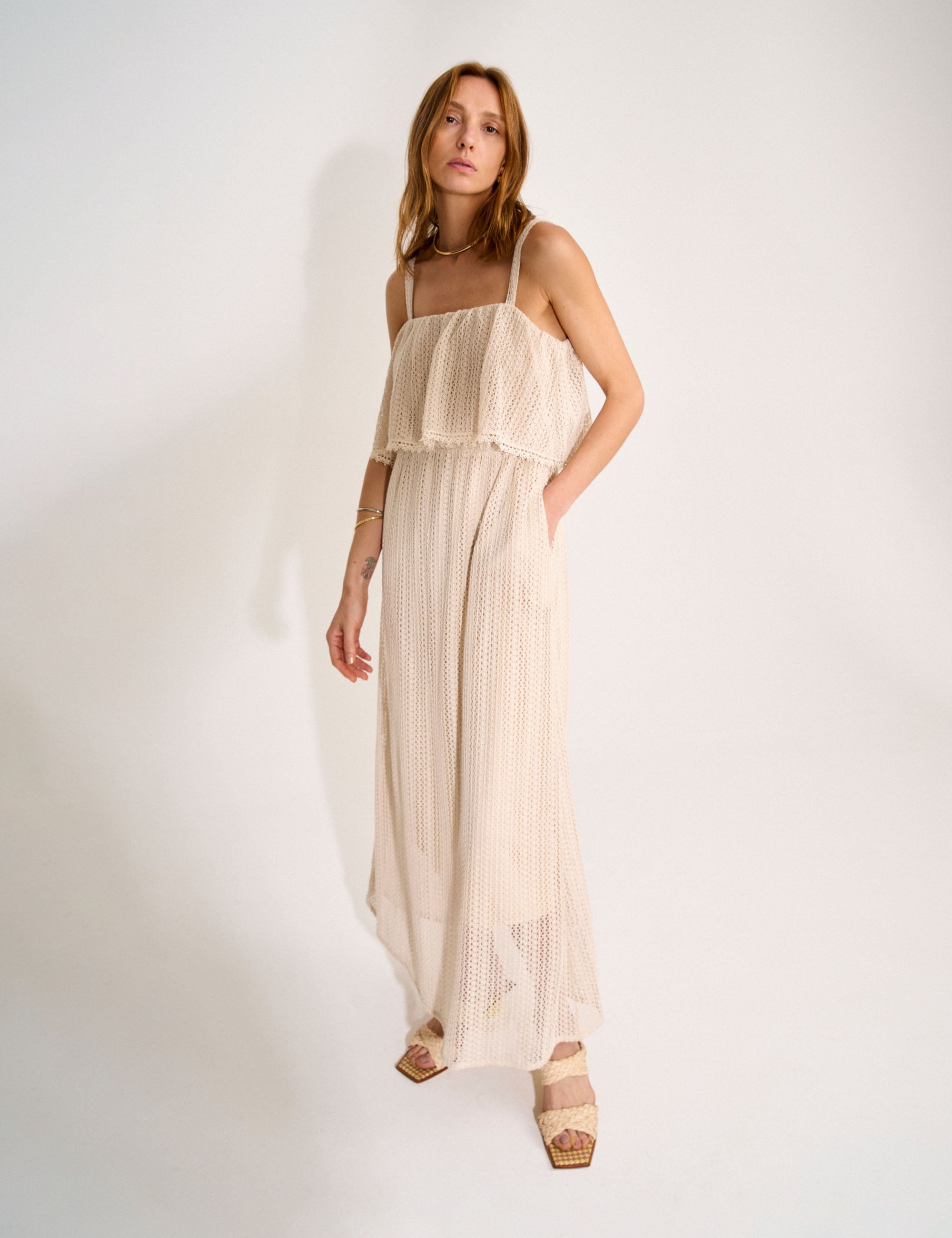 Vestido Malta Renda Areia