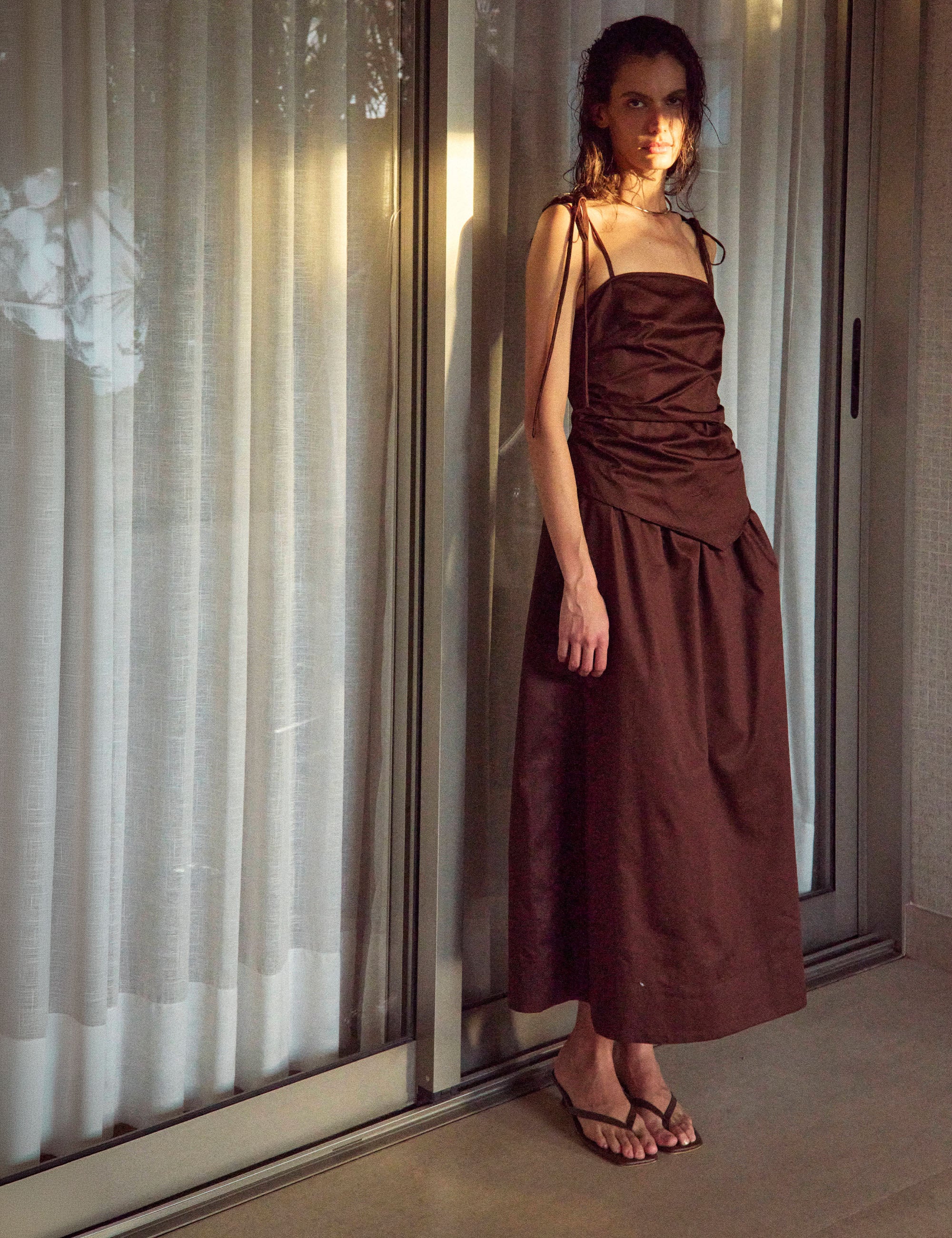 Vestido Marie Tricoline Marrom/Marrom