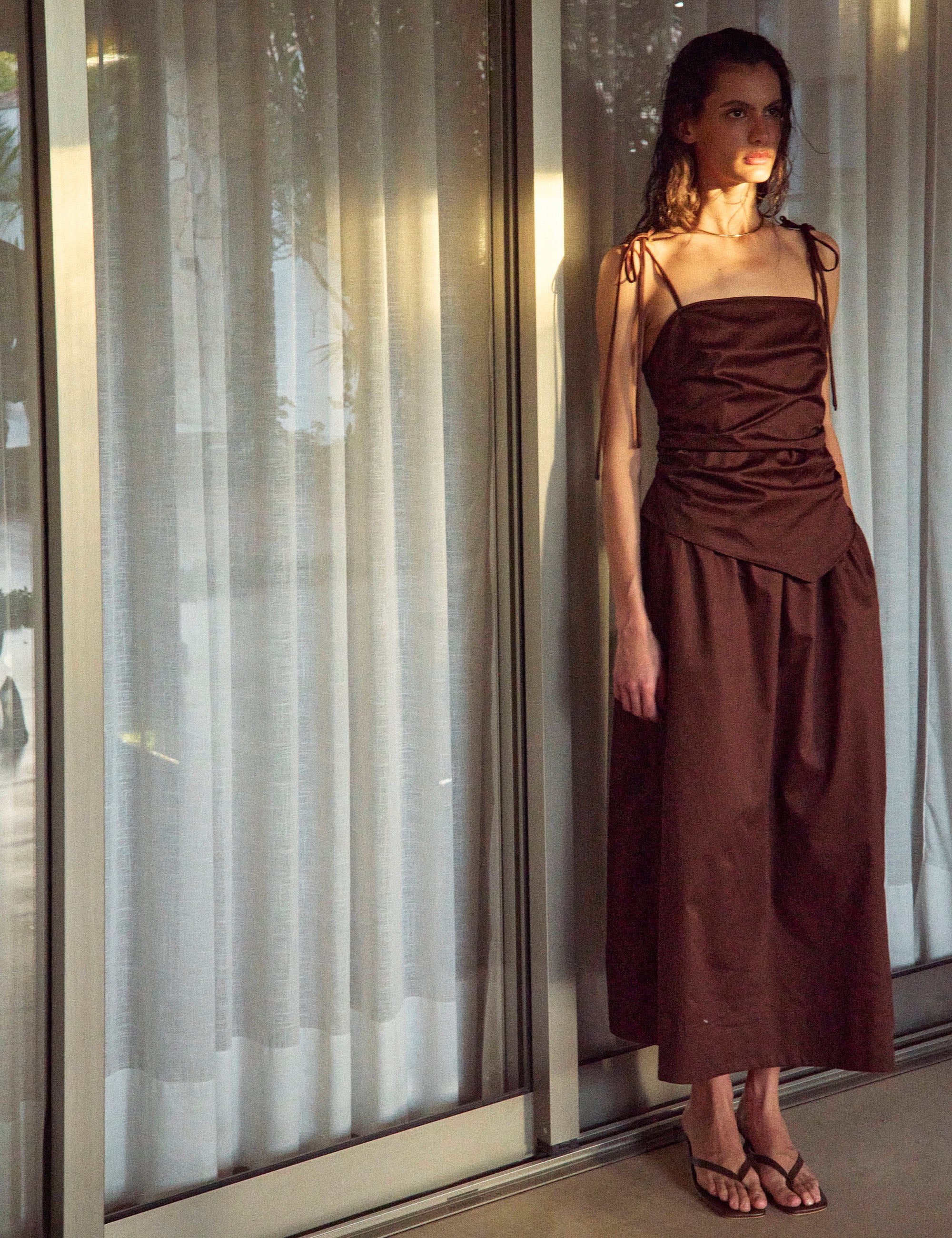 Vestido Marie Tricoline Marrom/Marrom