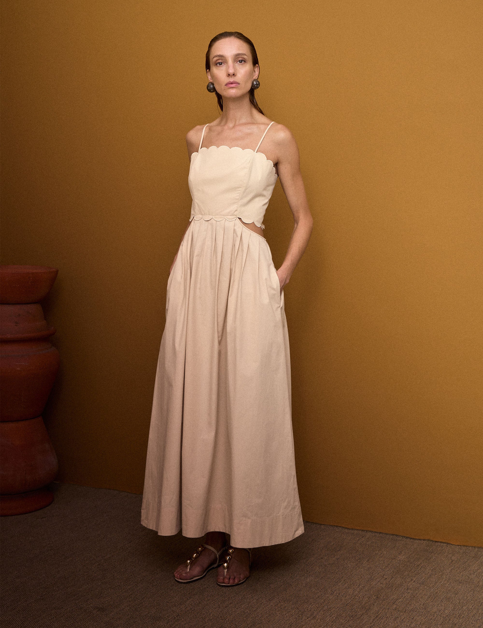 Vestido Miranda Tricoline Areia