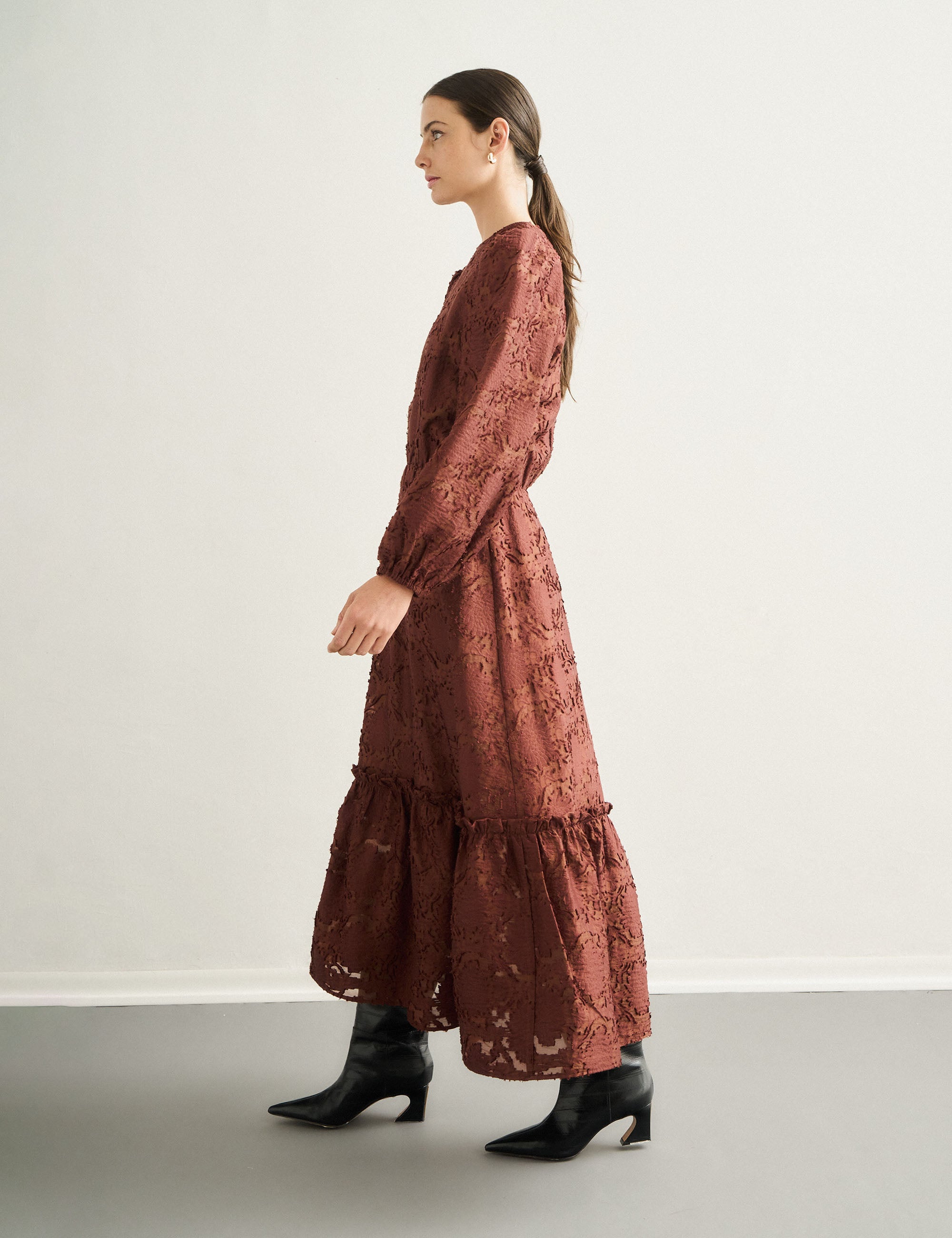 Vestido Saskia Jacquard Marrom