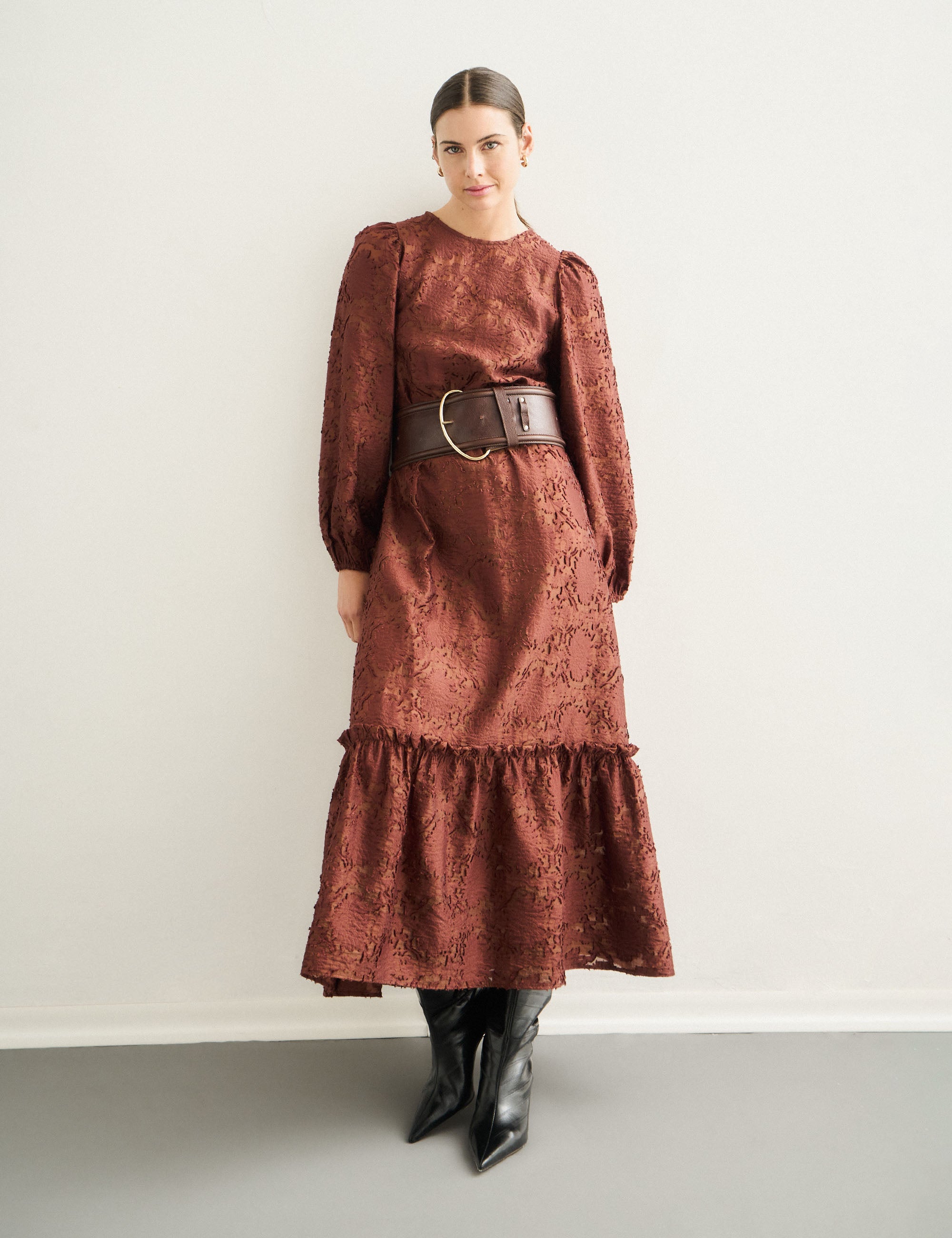 Vestido Saskia Jacquard Marrom